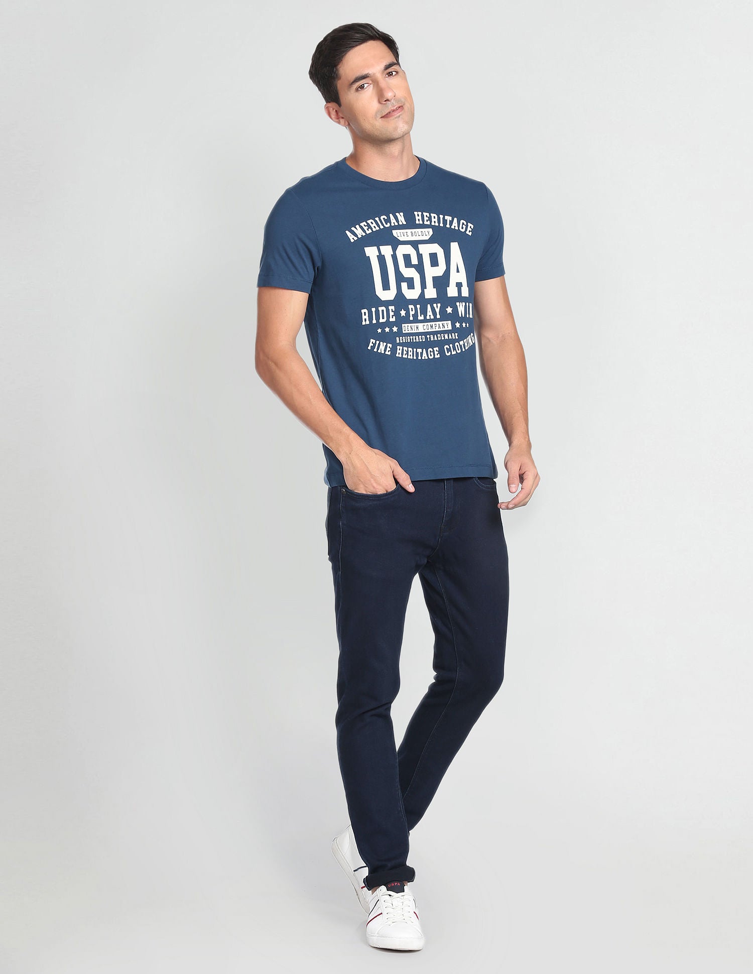 Crew Neck Brand Print T-Shirt Dark Blue - U.S. Polo Assn. India | Large