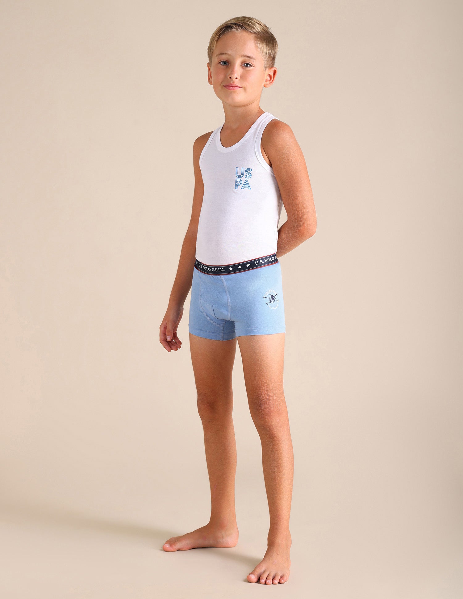 Solid Cotton Spandex EKT03 Trunks - Pack Of 2 Blue and Grey - U.S. POLO ASSN. | Large