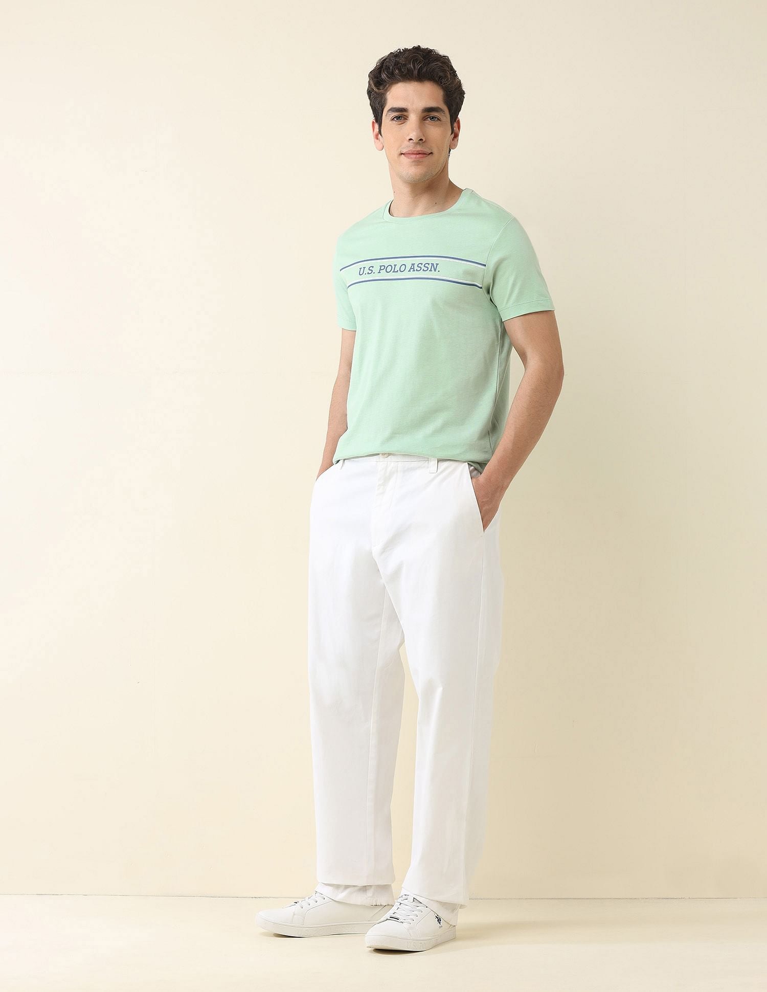 Slim Fit Brand Printed T-Shirt Light Green - U.S. Polo Assn. India | Large
