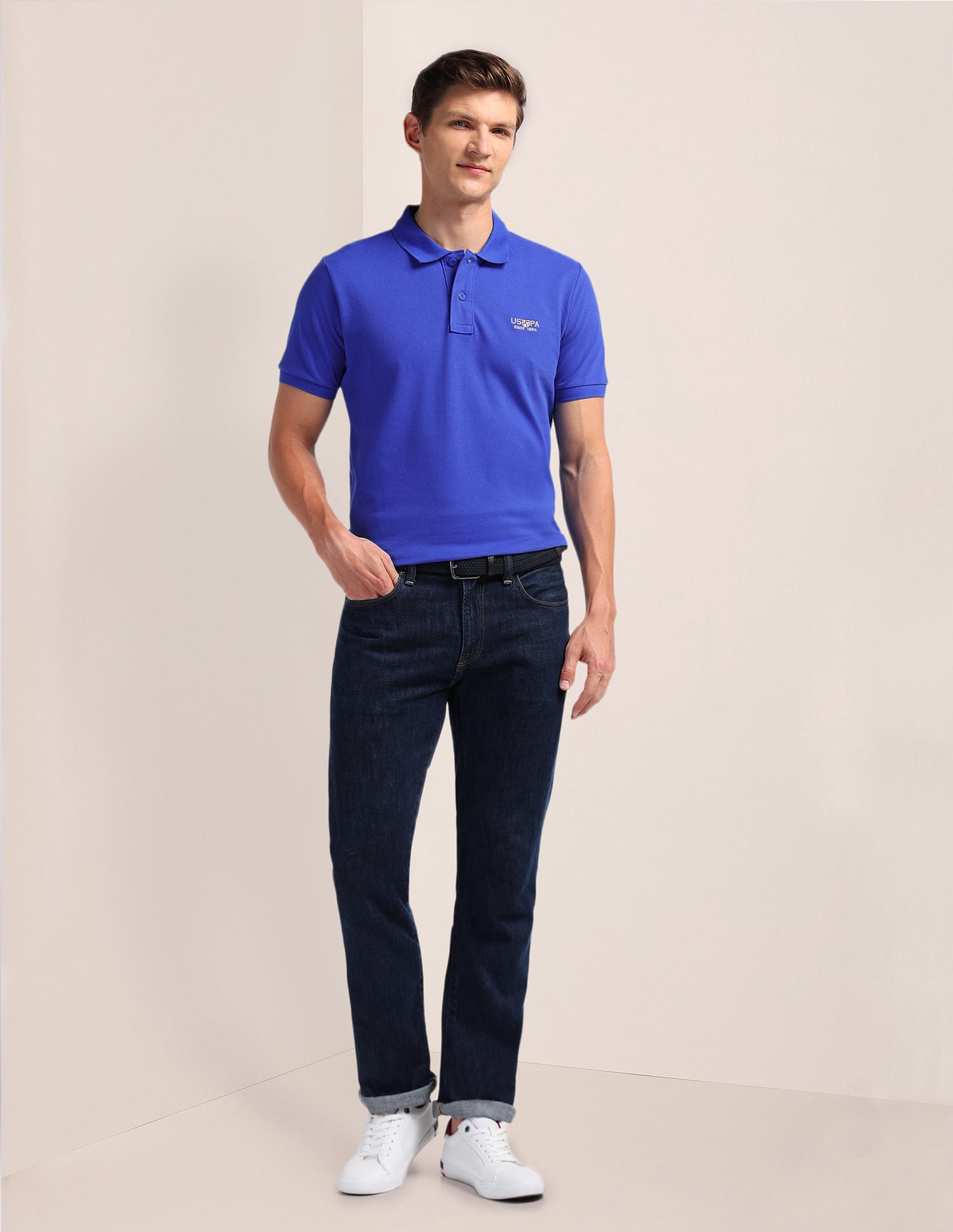 Solid Slim Fit Polo Shirt Blue - U.S. Polo Assn. India | Large