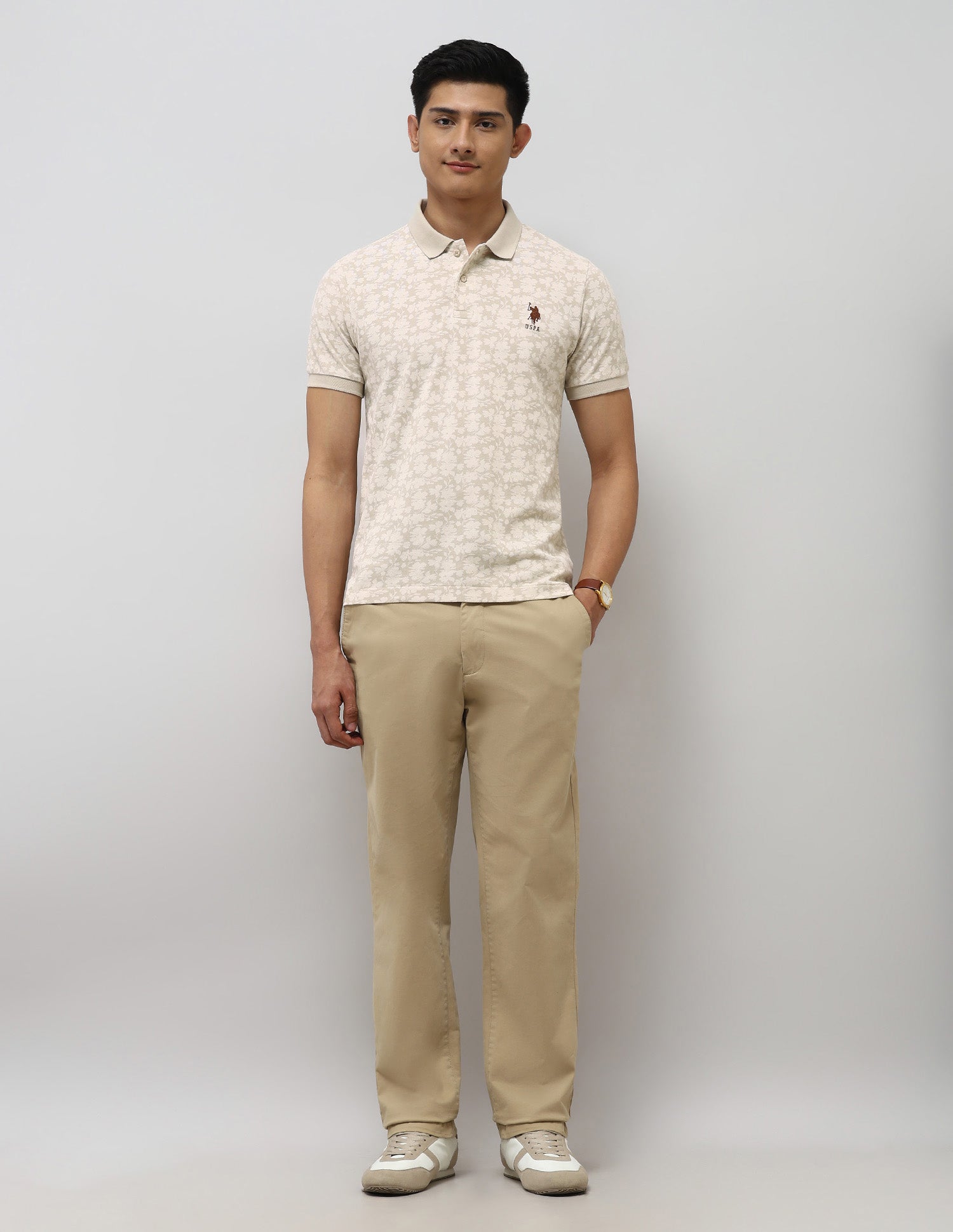 Floral Printed Slim Fit Polo Shirt Beige - U.S. POLO ASSN. | Large