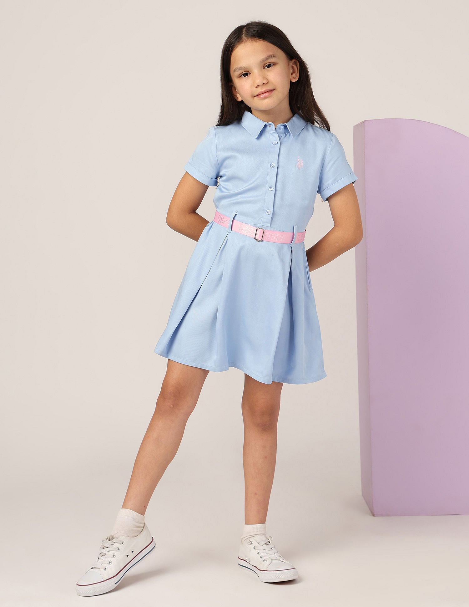 Girls Solid Shirt Dress Light Blue - U.S. POLO ASSN. | Large