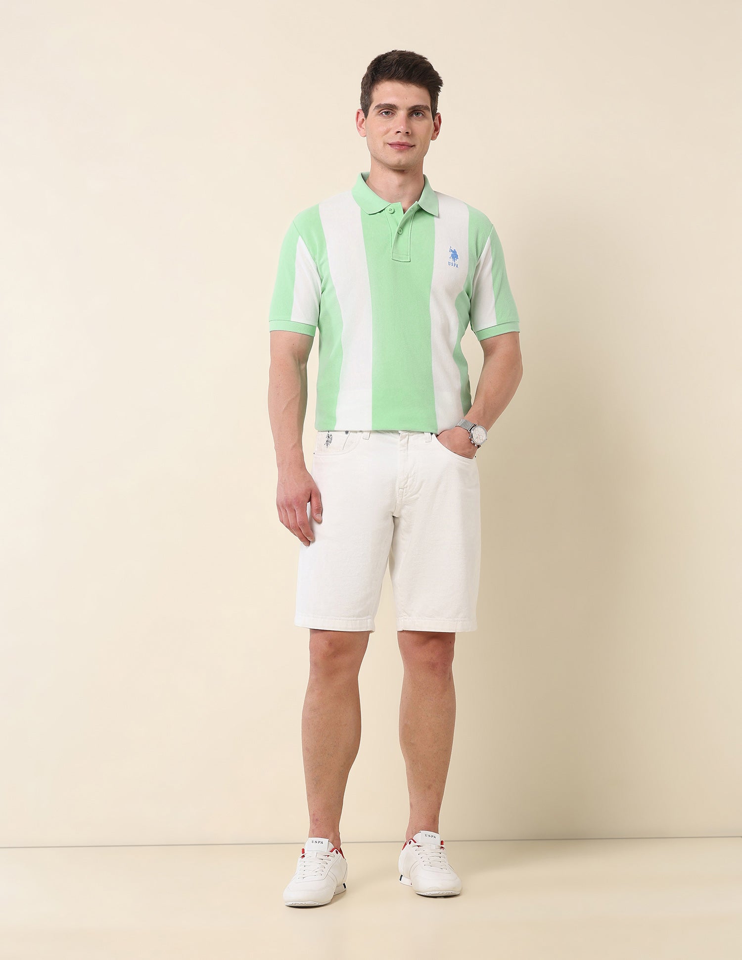 Vertical Striped Summer Splash Polo Shirt Green - U.S. Polo Assn. India | Large