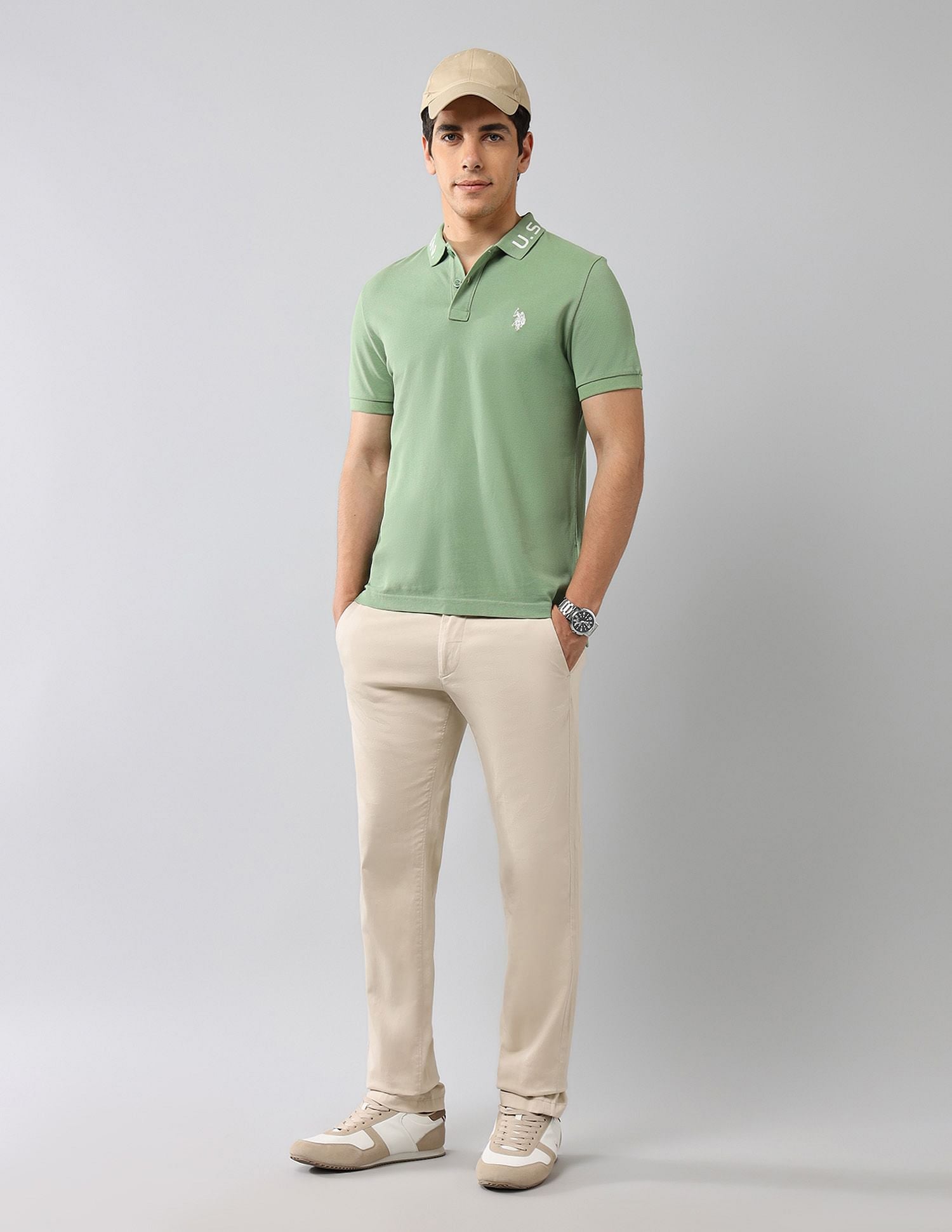 Brand Printed Muscle Fit Polo Shirt Green - U.S. POLO ASSN. | Large