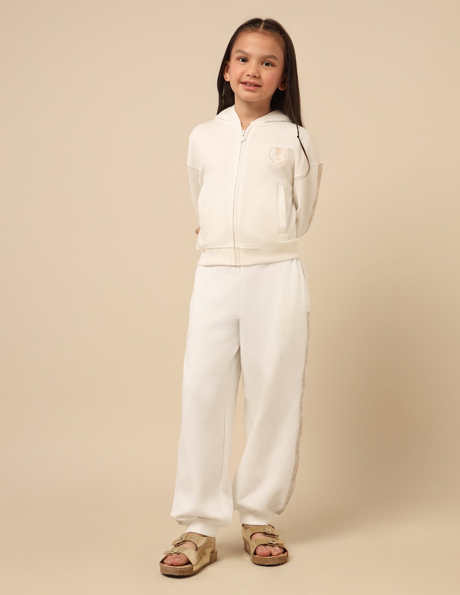 Girls Solid Brand Tape Joggers Off White - U.S. POLO ASSN. | Large