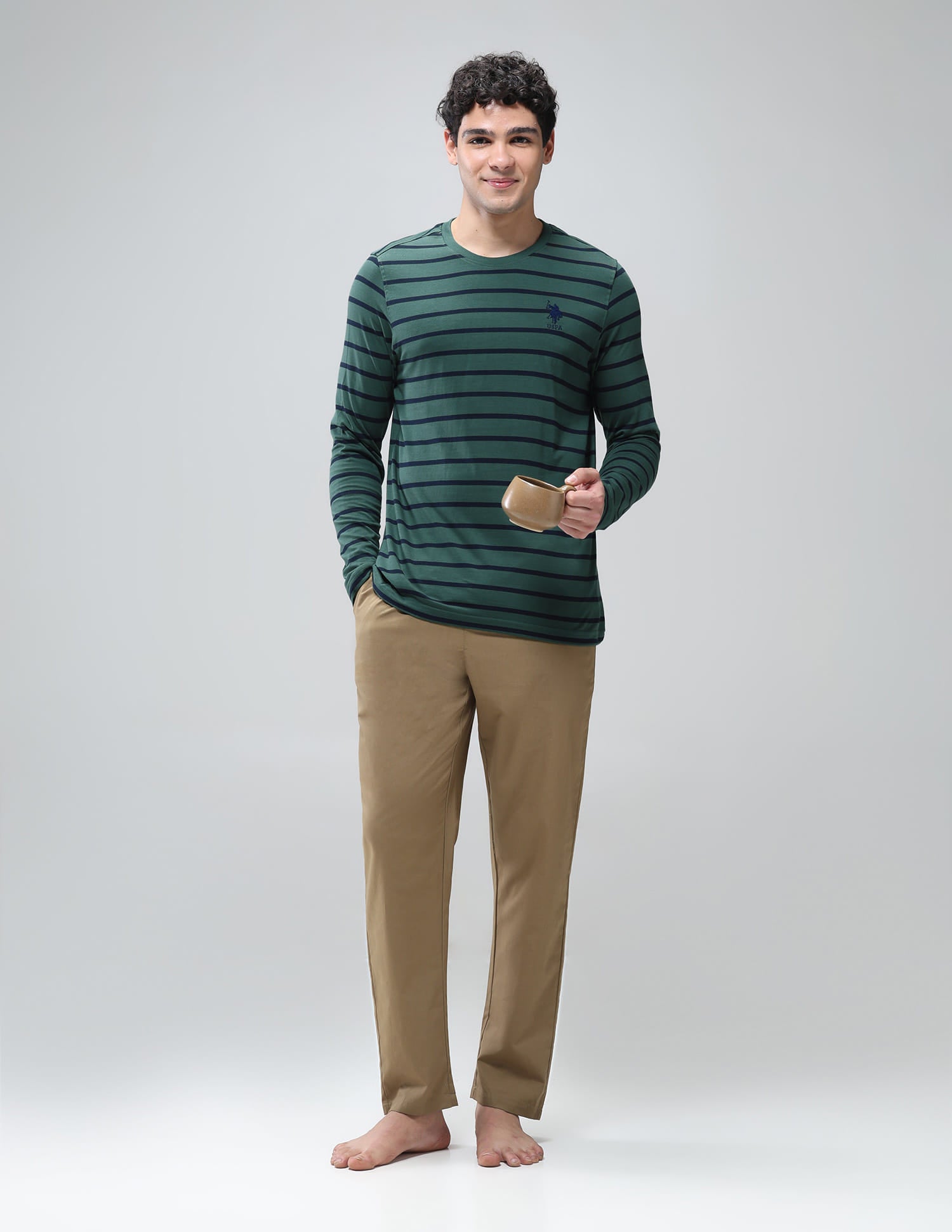 Crew Neck Stripe I694 Lounge T-Shirt - Pack Of 1 Bistro Green - U.S. Polo Assn. India | Large