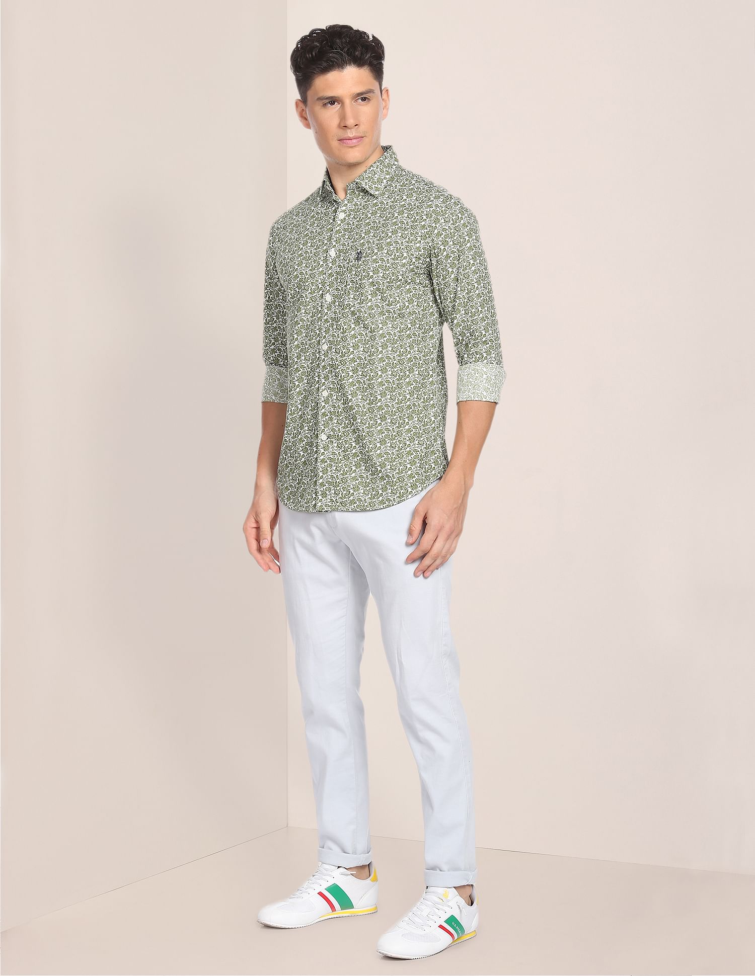 Floral Tailored Shirt Green - U.S. POLO ASSN. | Large