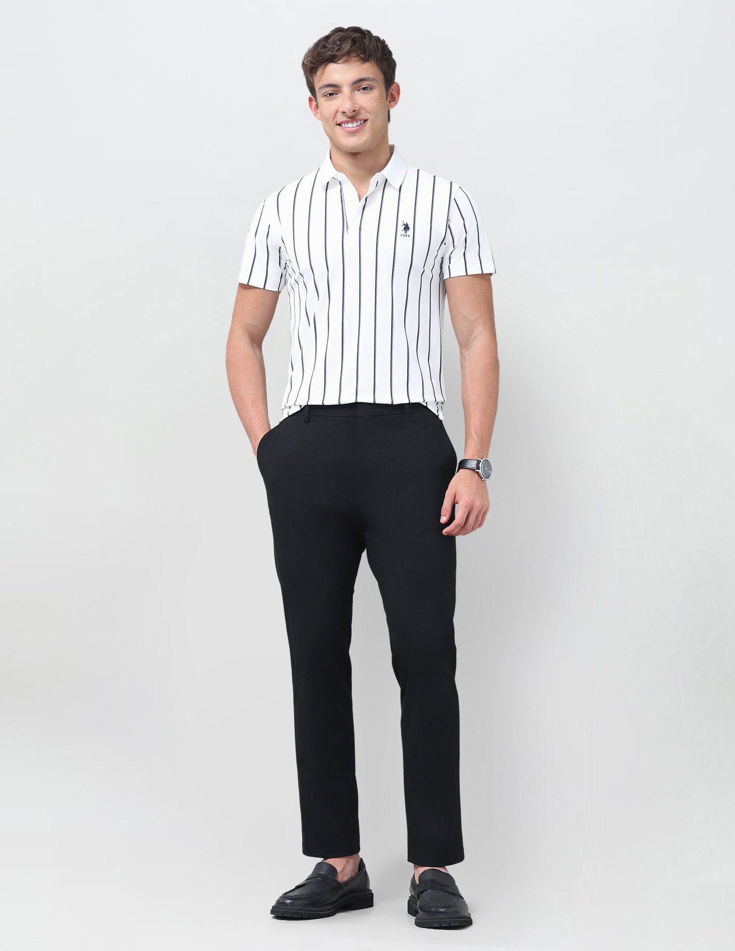 Vertical Striped Slim Fit Polo Shirt White - U.S. Polo Assn. India | Large