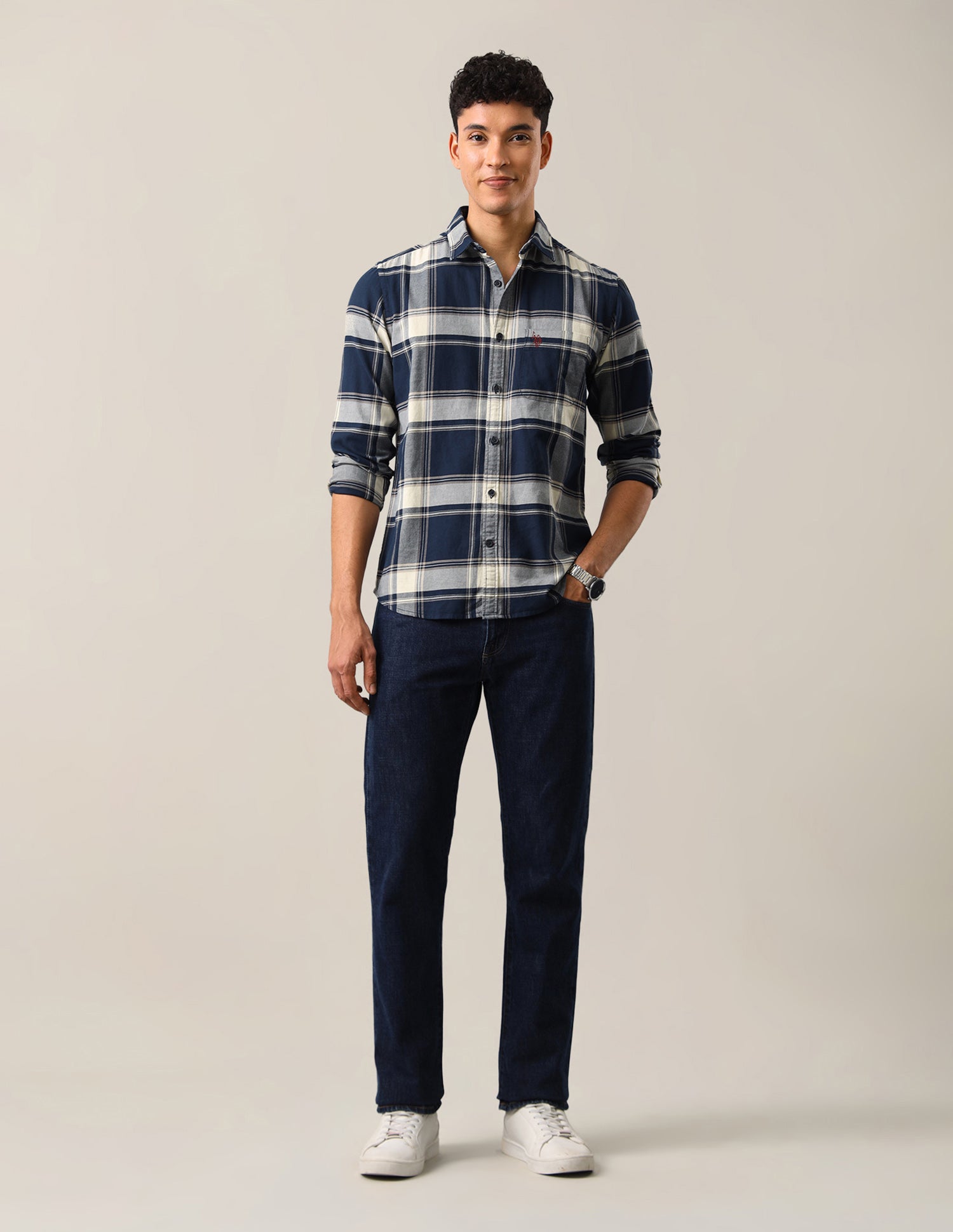 Twill Plaid Checked Shirt Navy - U.S. Polo Assn. India | Large