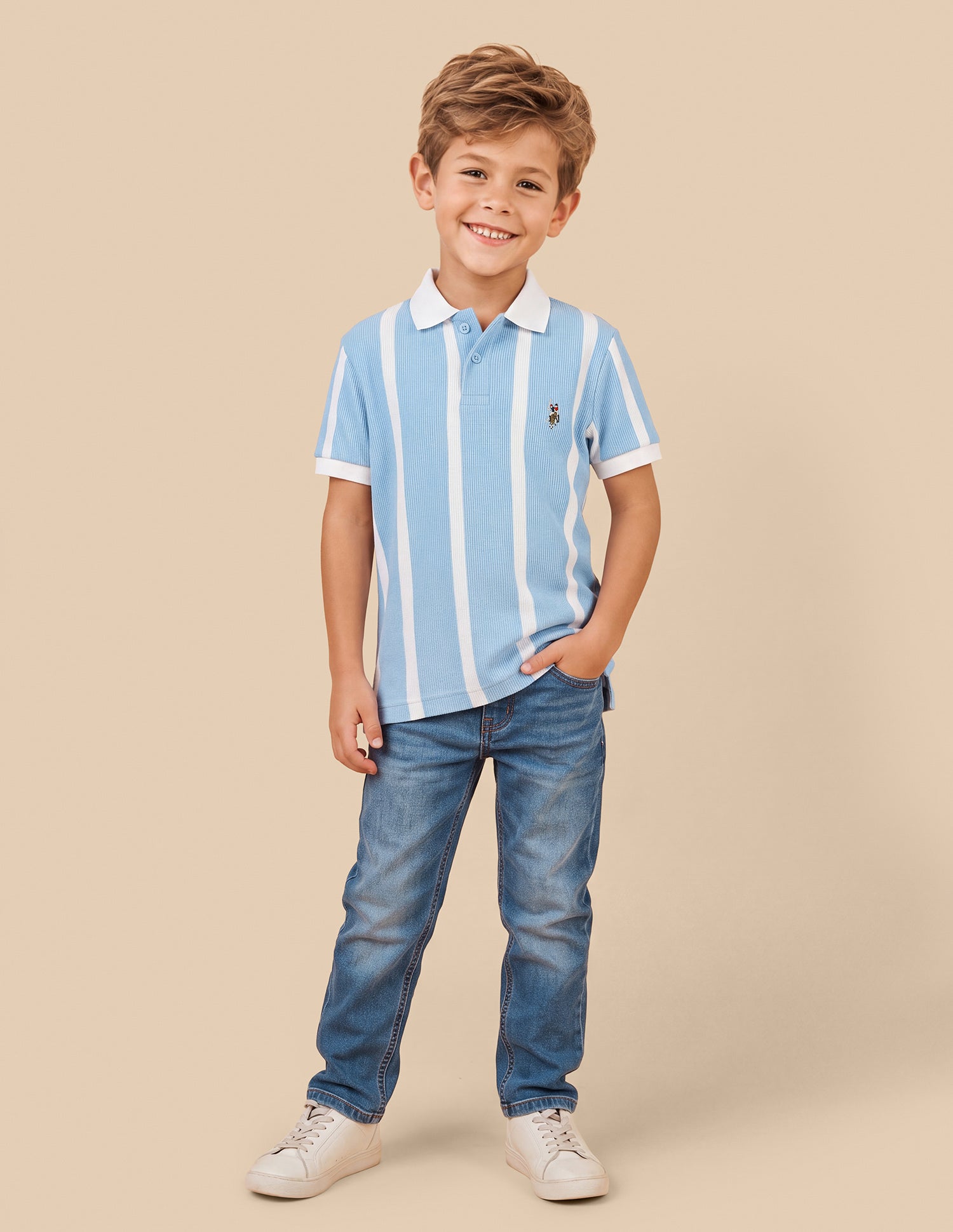Vertical Striped Regular Fit Polo Shirt Light Blue - U.S. Polo Assn. India | Large
