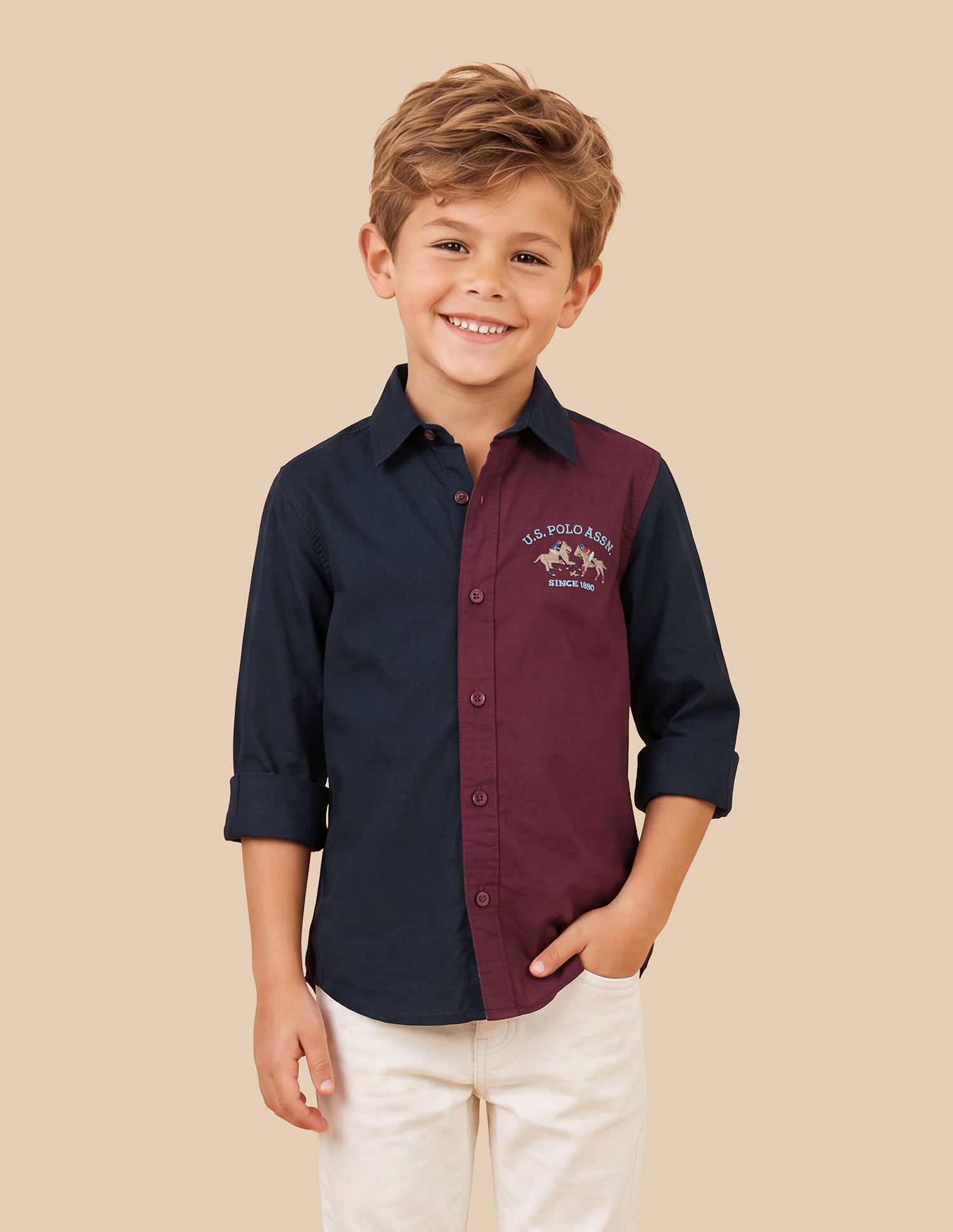 Colourblocked Regular Fit Shirt Maroon - U.S. Polo Assn. India | Large