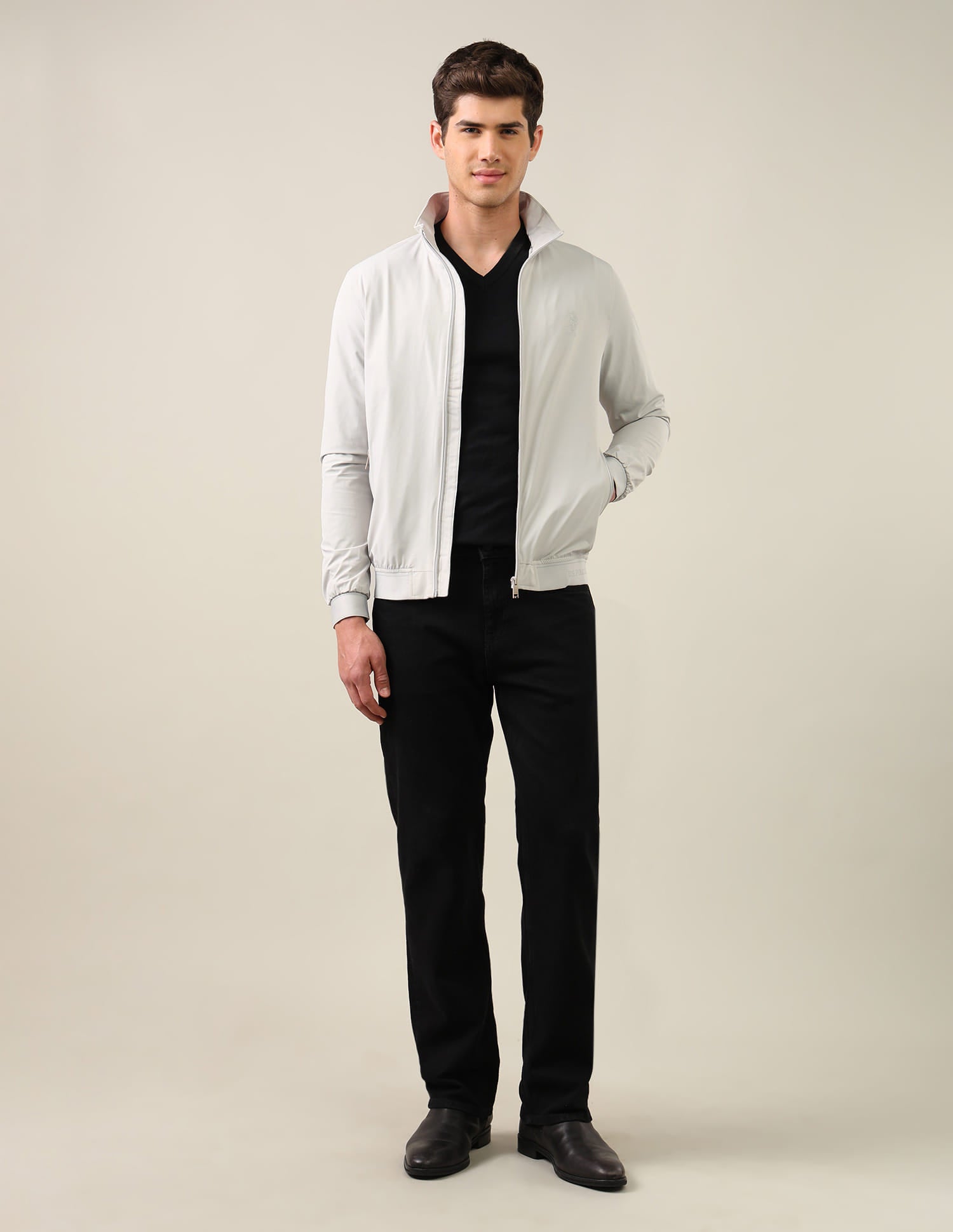 Graphic Printed Regular Fit Jacket Ice Grey - U.S. Polo Assn. India | Large