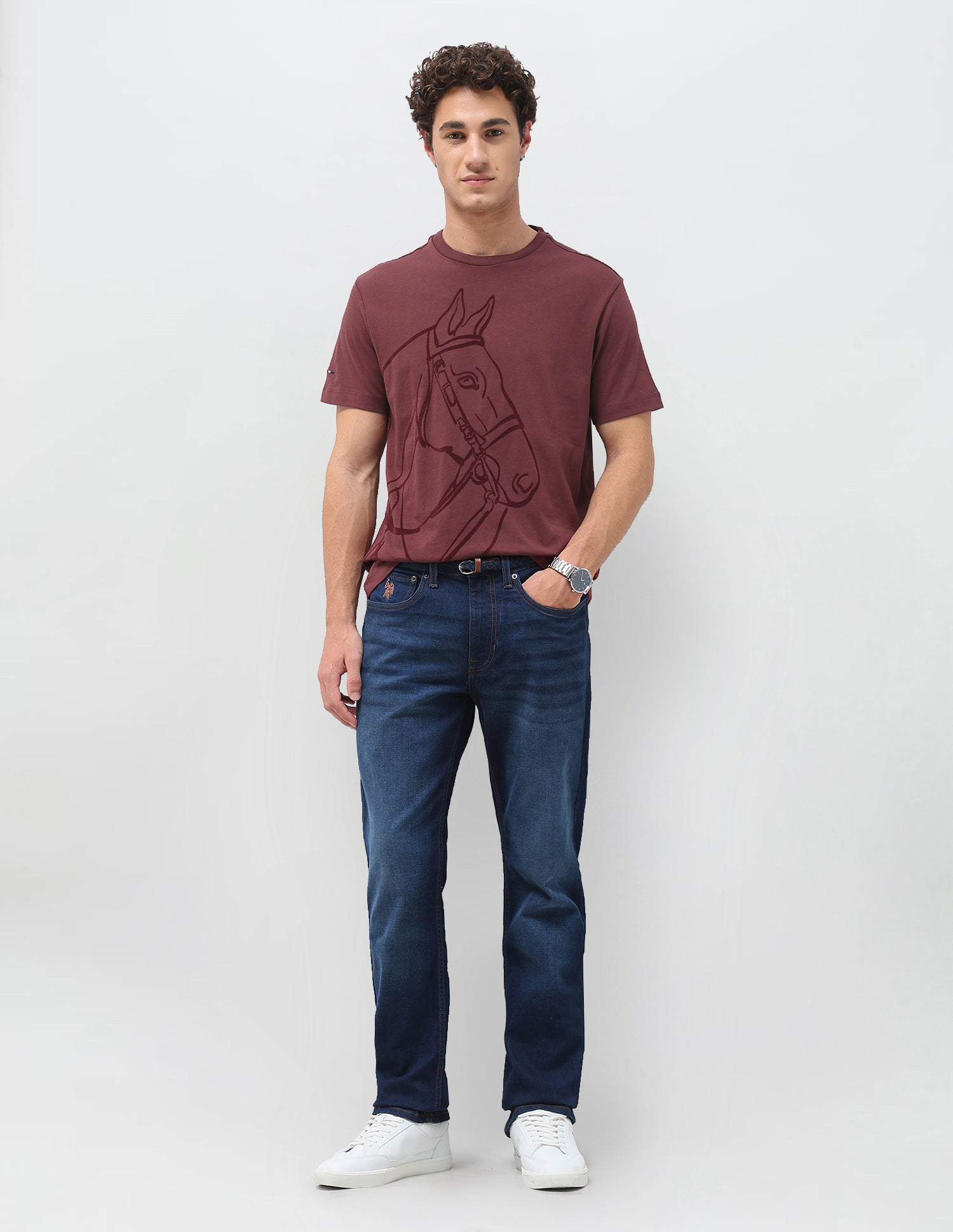 Graphic Printed Slim Fit T-Shirt Maroon - U.S. Polo Assn. India | Large