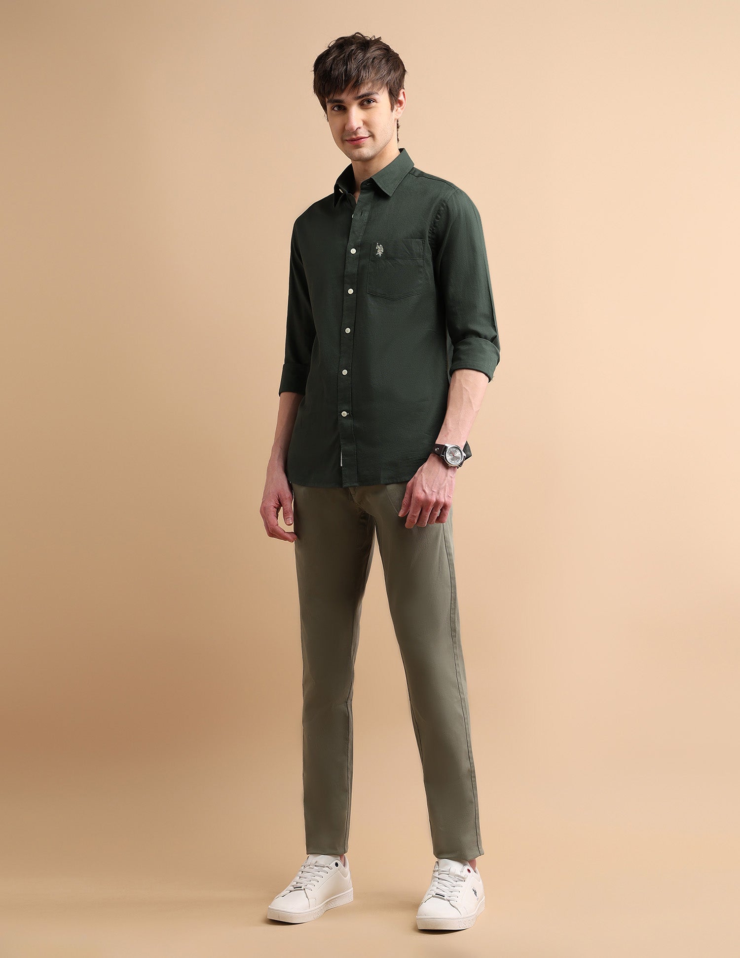 Cotton Dobby Shirt Dark Green - U.S. POLO ASSN. | Large