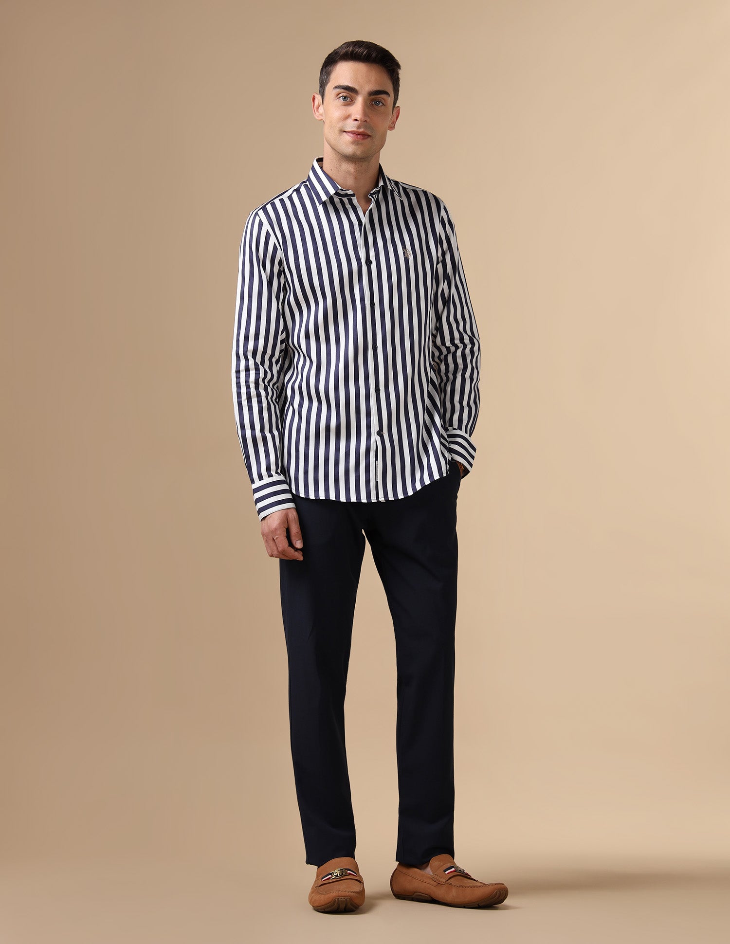 Vertical Striped Pure Cotton Shirt Navy - U.S. POLO ASSN. | Large