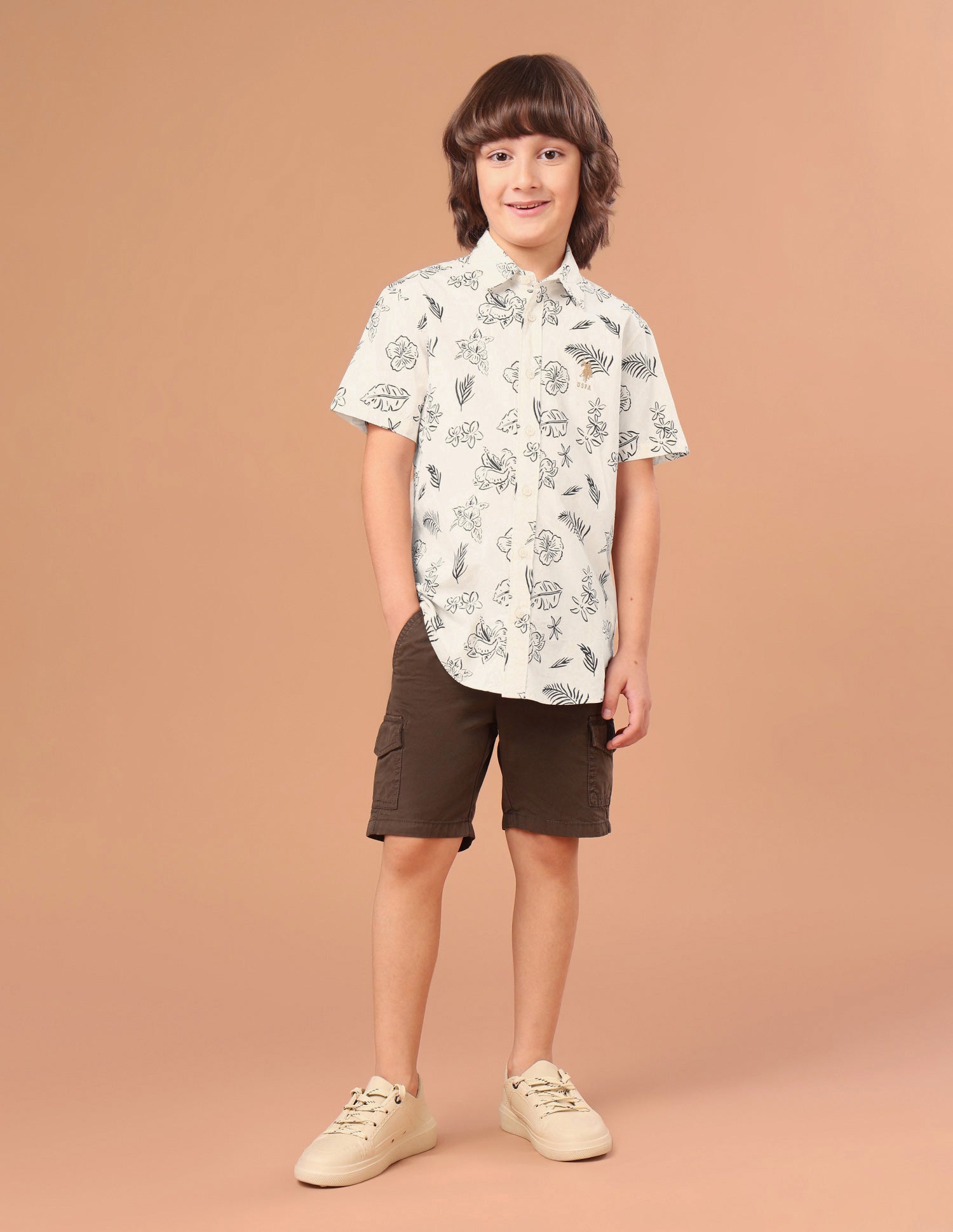 Floral Printed Regular Fit Shirt Beige - U.S. Polo Assn. India | Large