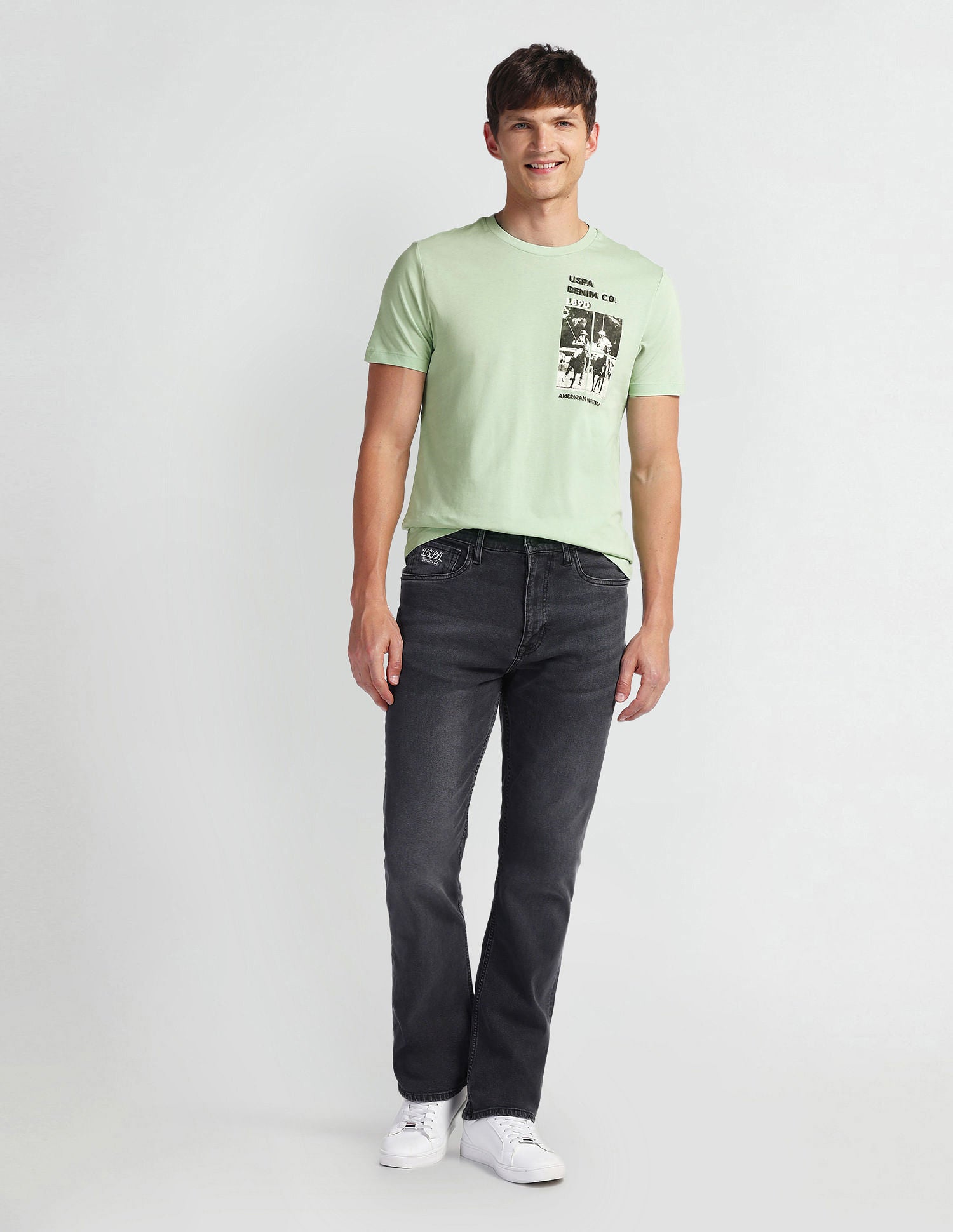Brand Print Muscle Fit T-Shirt Light Green - U.S. Polo Assn. India | Large