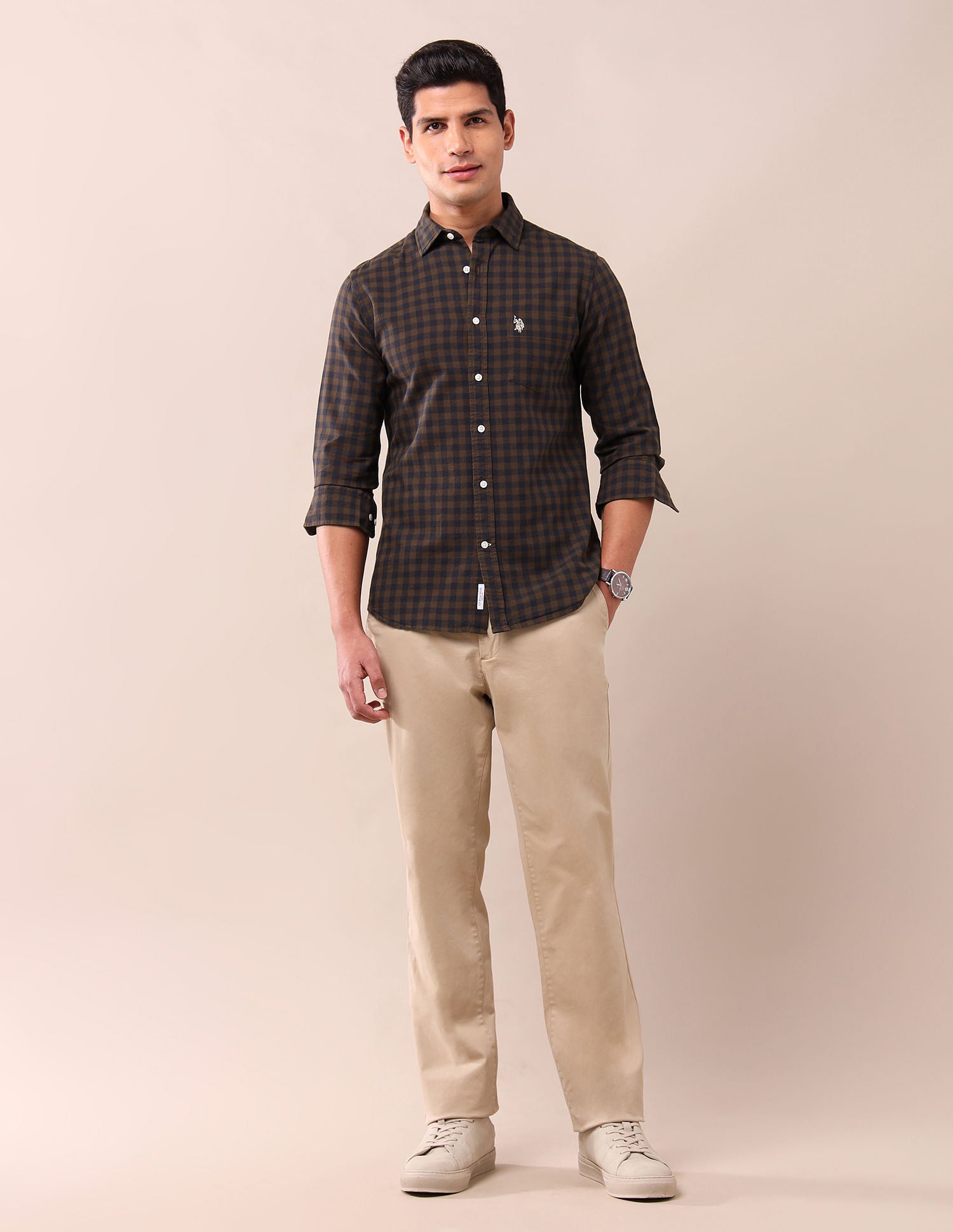 Tailored Fit Oxford Shirt Dark Khaki - U.S. Polo Assn. India | Large