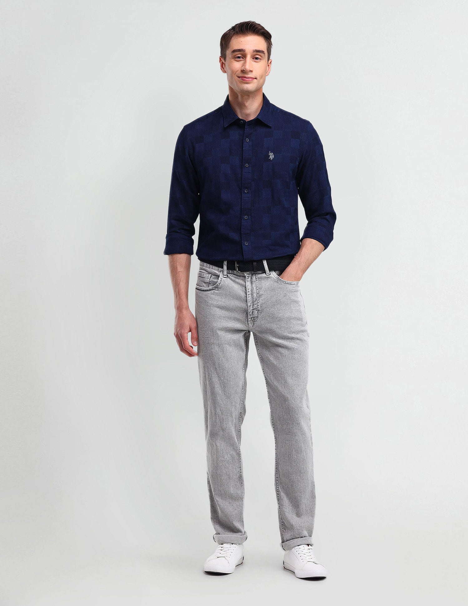 Slim Fit Geometric Shirt Navy - U.S. Polo Assn. India | Large