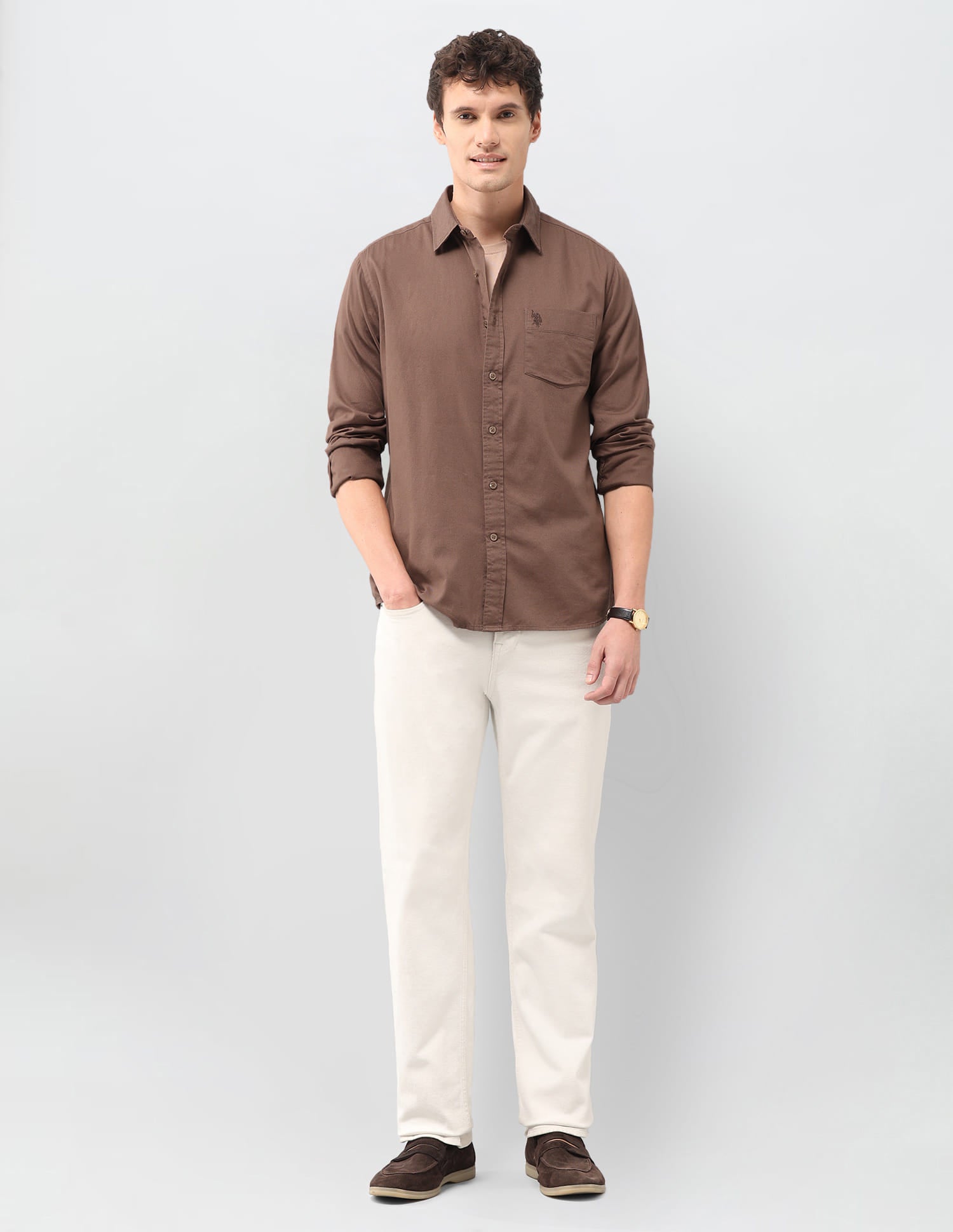 Solid Tailored Fit Shirt Brown - U.S. Polo Assn. India | Large