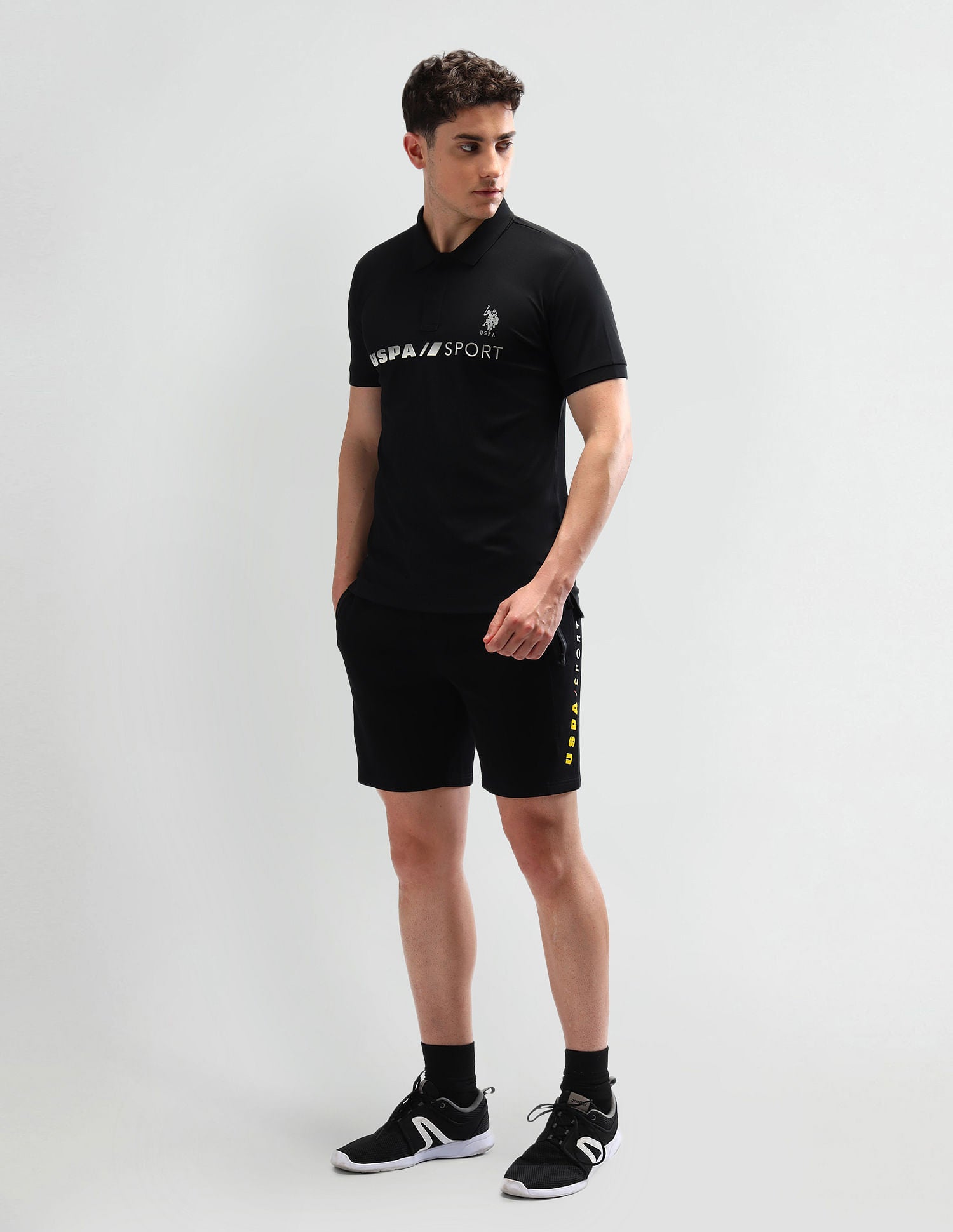 Slim Fit Printed Polo Shirt Black - U.S. Polo Assn. India | Large
