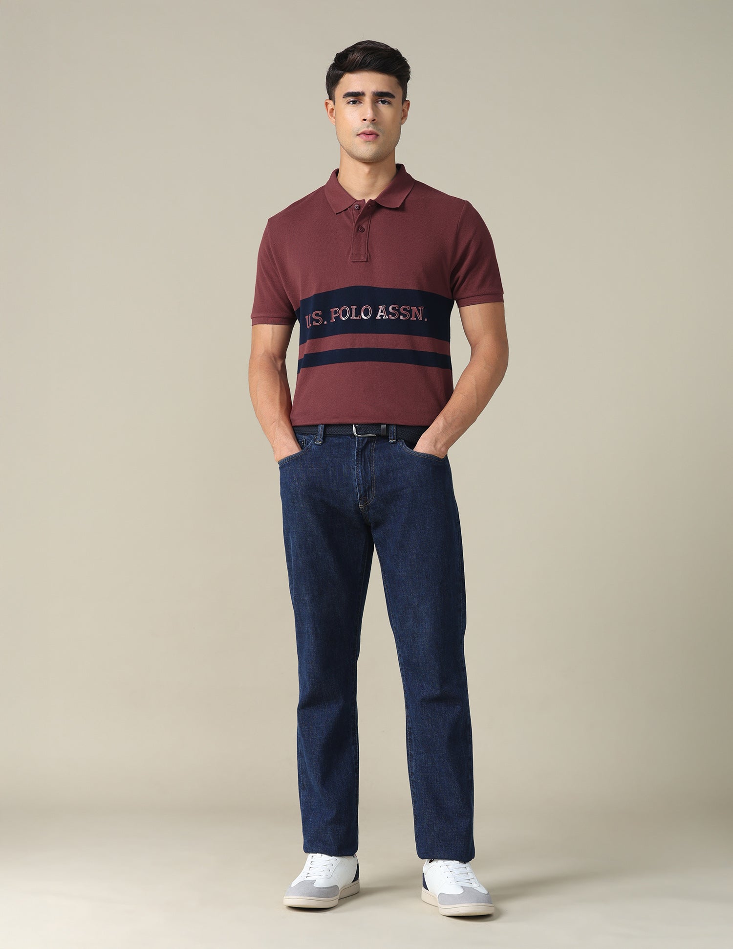 Colourblocked Brand Printed Regular Fit Polo Shirt Maroon - U.S. POLO ASSN. | Large