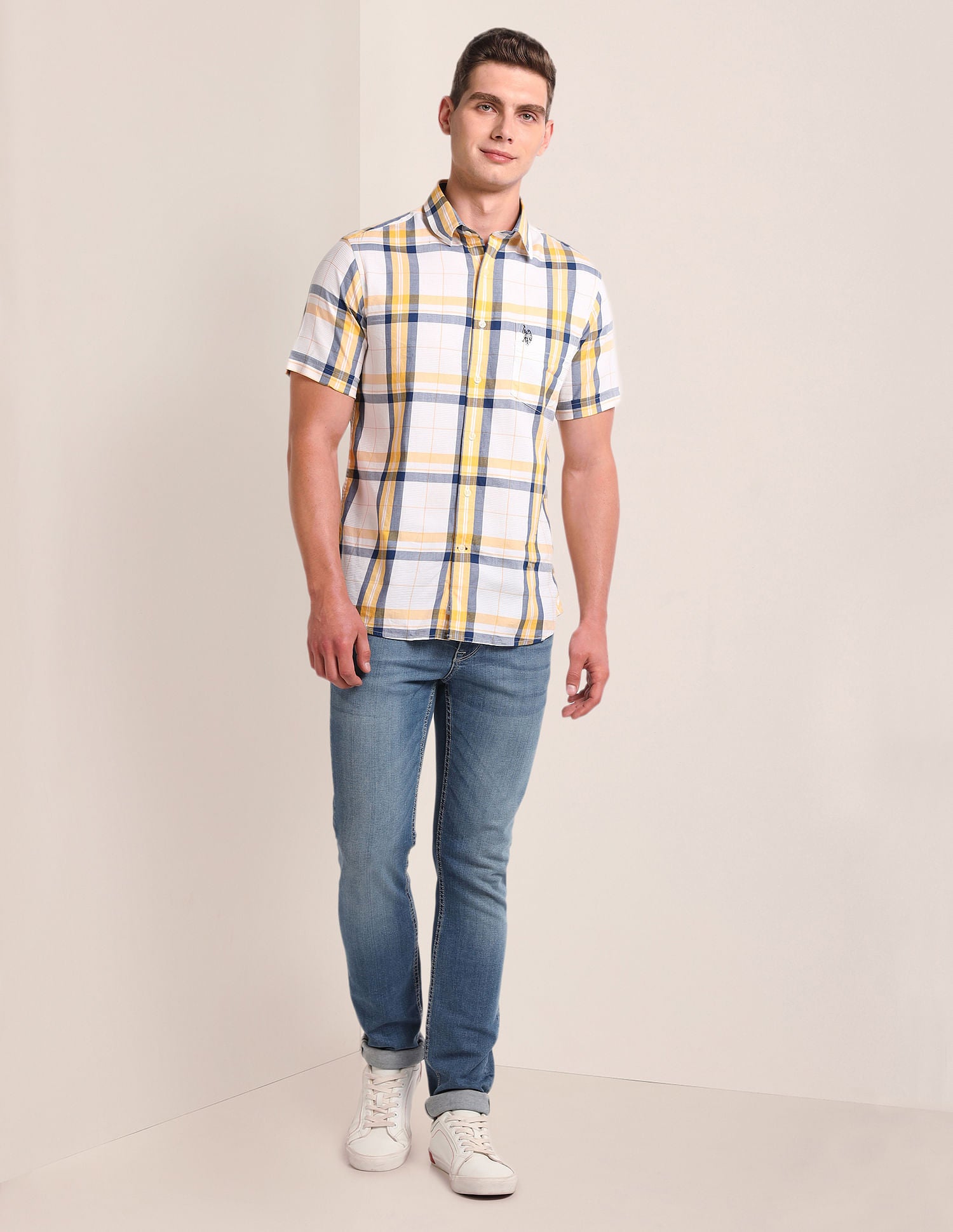 Tailored Regular Fit Check Shirt Yellow - U.S. Polo Assn. India | Large