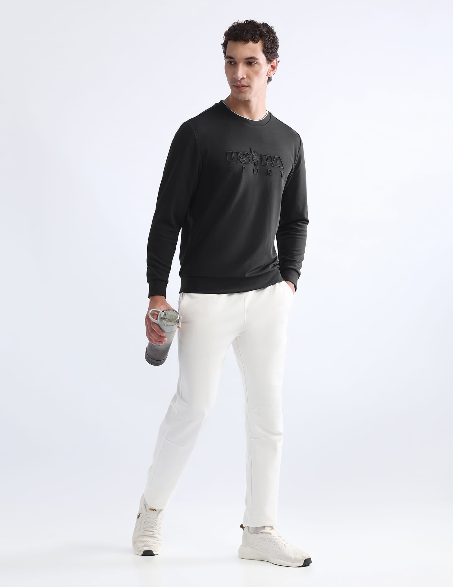 Brand Embossed Slim Fit Active Sweatshirt Black - U.S. Polo Assn. India | Large