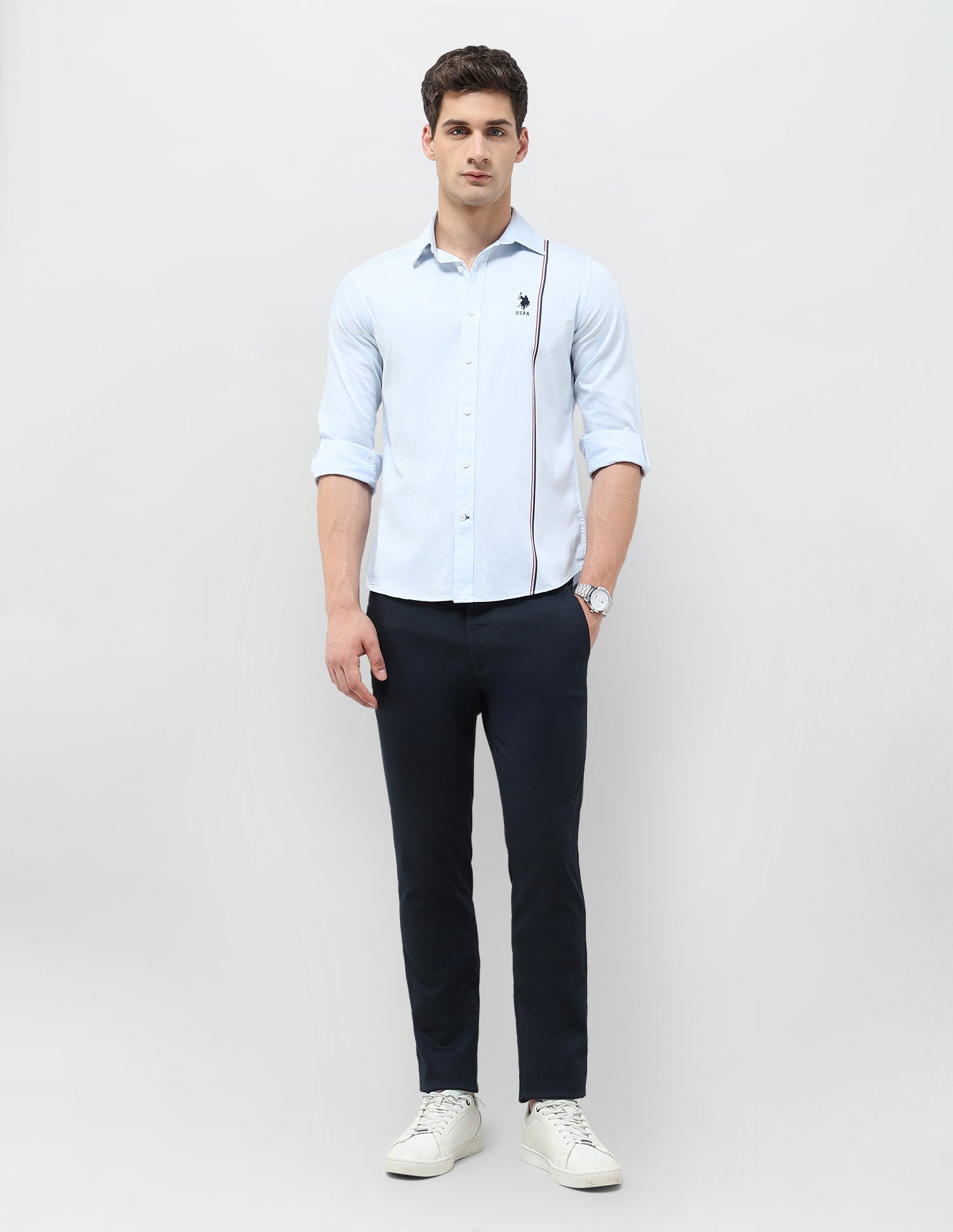 Vertical Striped Twill Shirt Light Blue - U.S. POLO ASSN. | Large