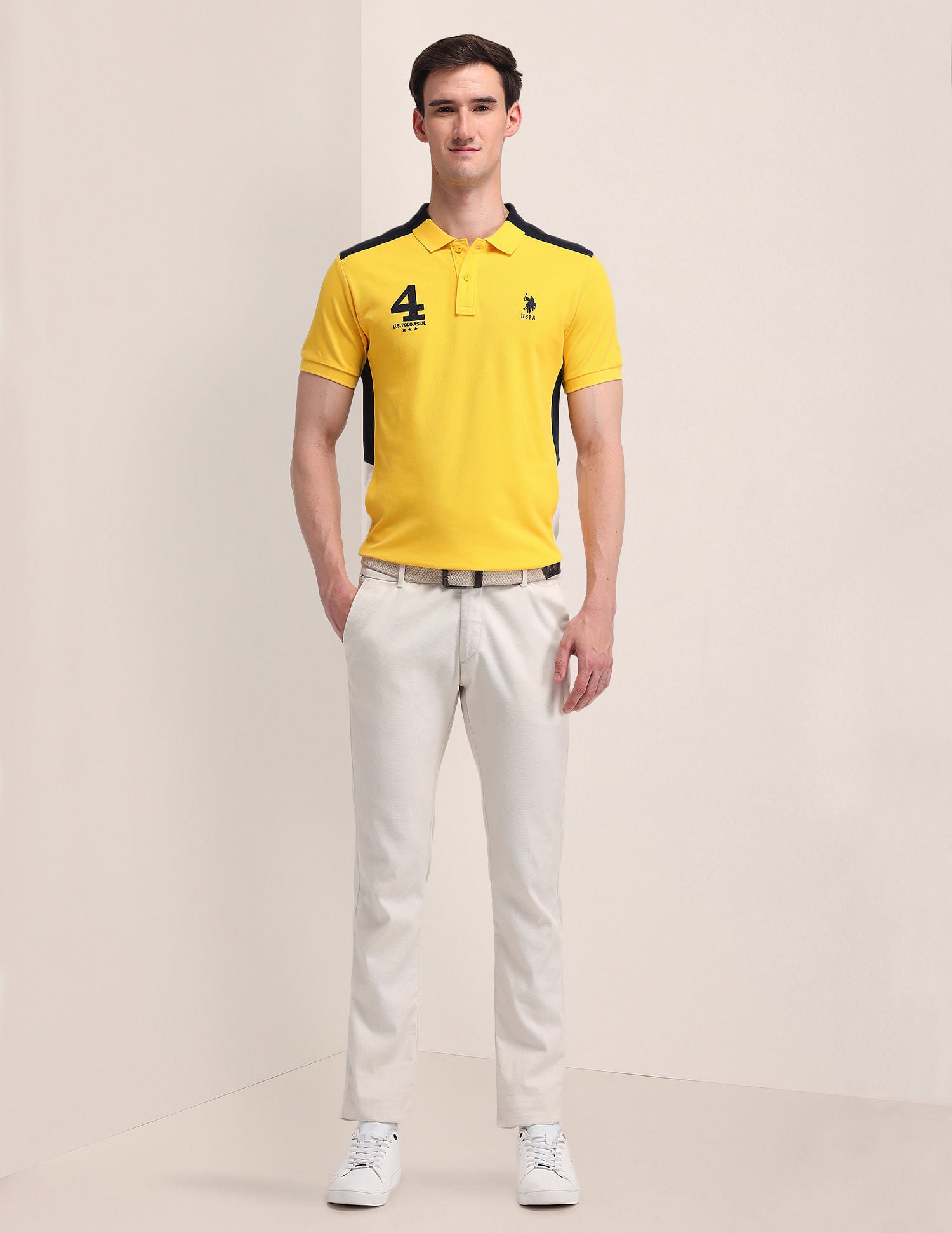 Colour Blocked Slim Fit Polo Shirt Yellow - U.S. Polo Assn. India | Large