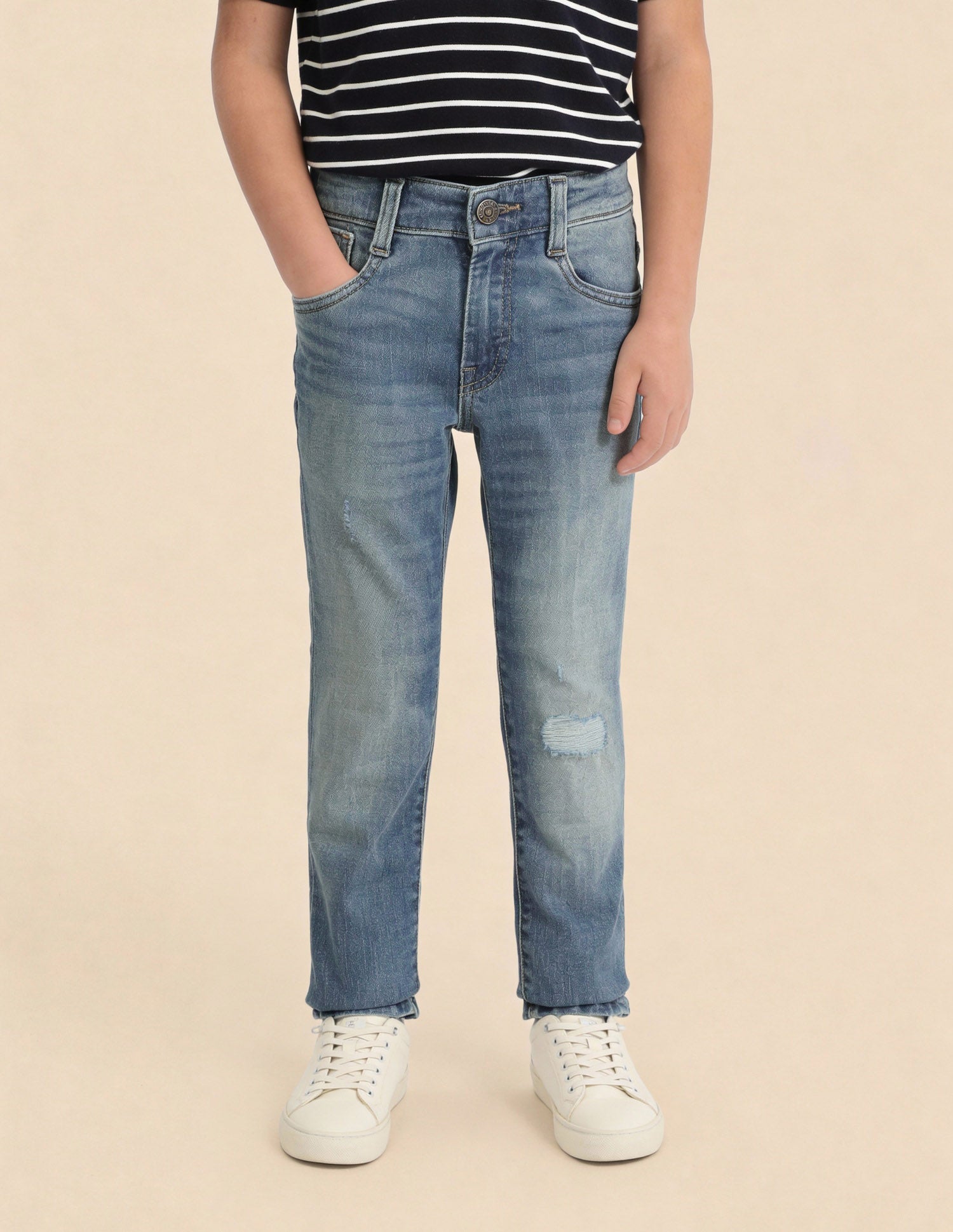 Boys Slim Fit Distressed Jeans Light Blue - U.S. Polo Assn. India | Large