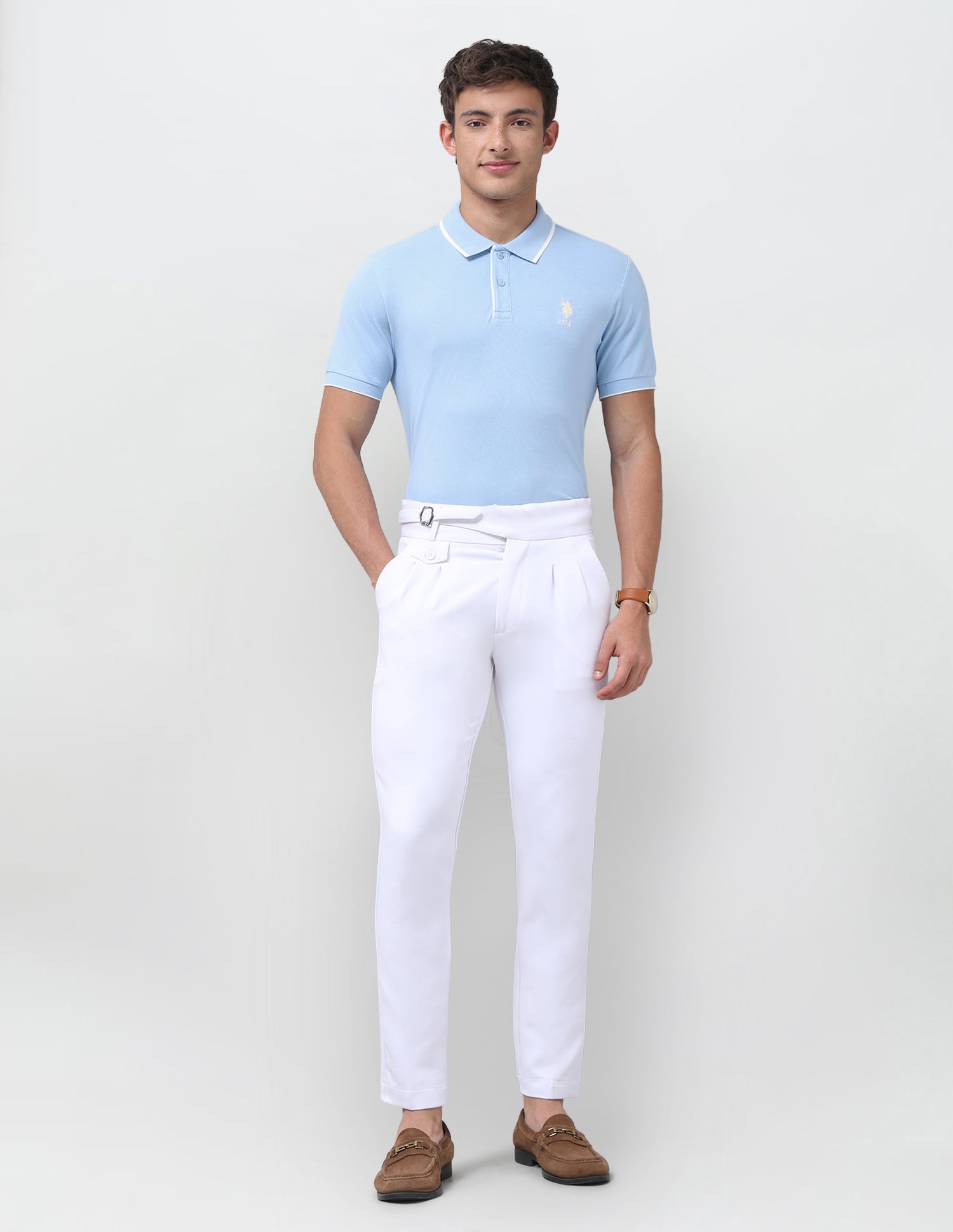 Solid Regular Fit Polo Shirt Light Blue - U.S. Polo Assn. India | Large