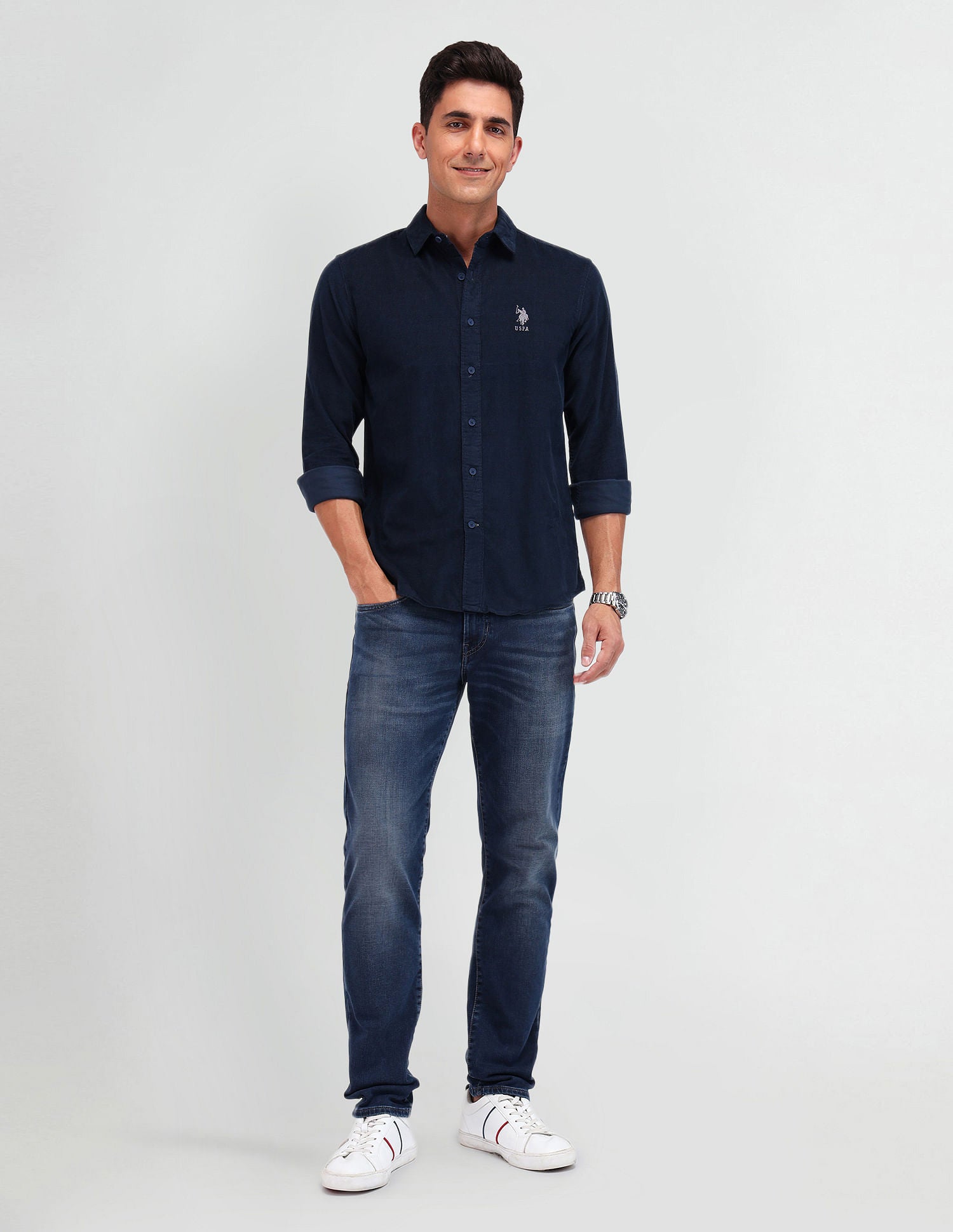 Slim Fit Dobby Shirt Navy - U.S. Polo Assn. India | Large