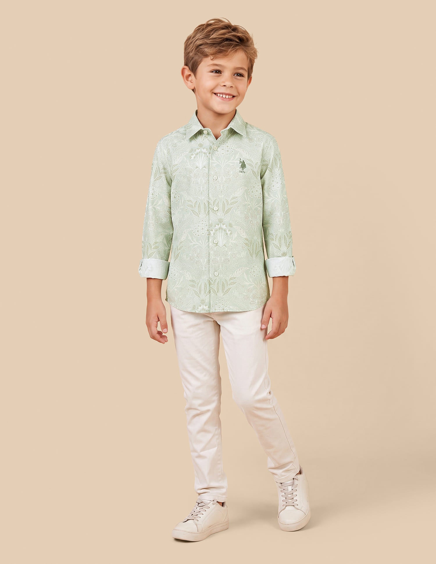Floral Printed Regular Fit Shirt Green - U.S. Polo Assn. India | Large