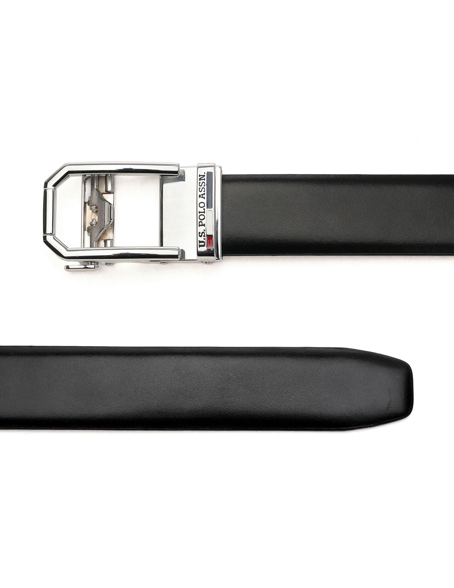 Men Metallic Buckle Solid Leather Belt Black - U.S. POLO ASSN. | Large