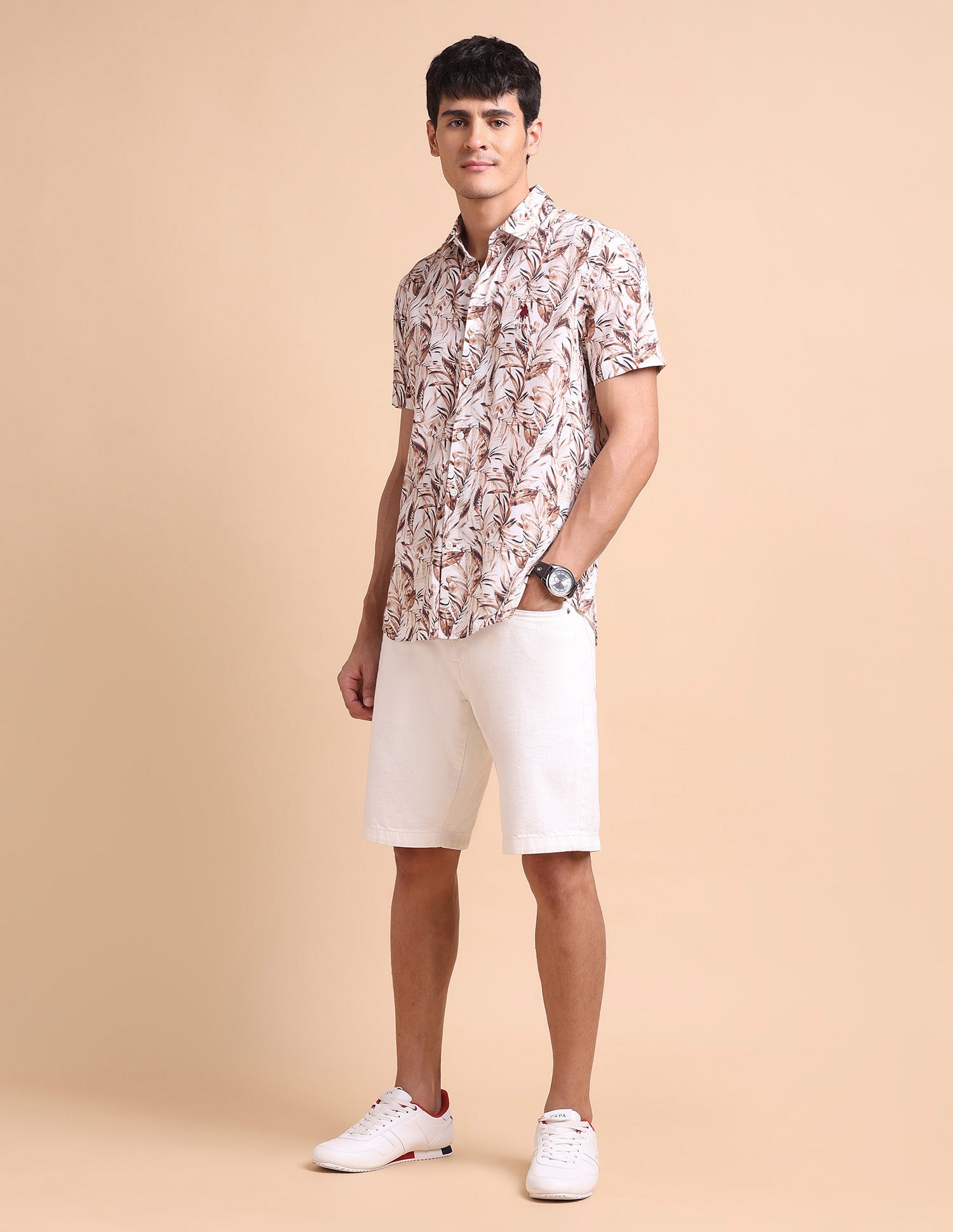 Slim Fit Tropical Printed Shirt Brown - U.S. POLO ASSN. | Large