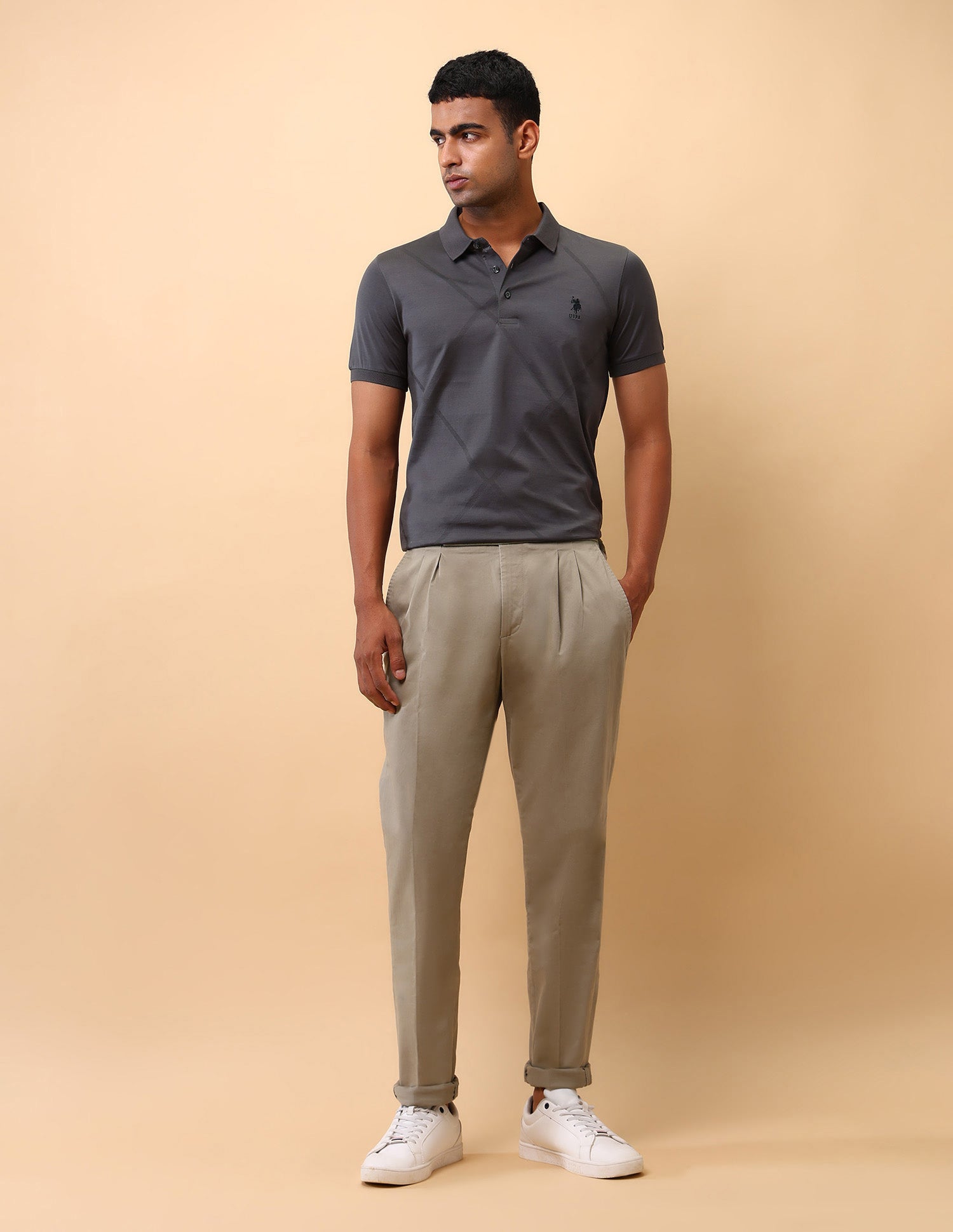 Textured Slim Fit Polo Shirt Grey - U.S. Polo Assn. India | Large