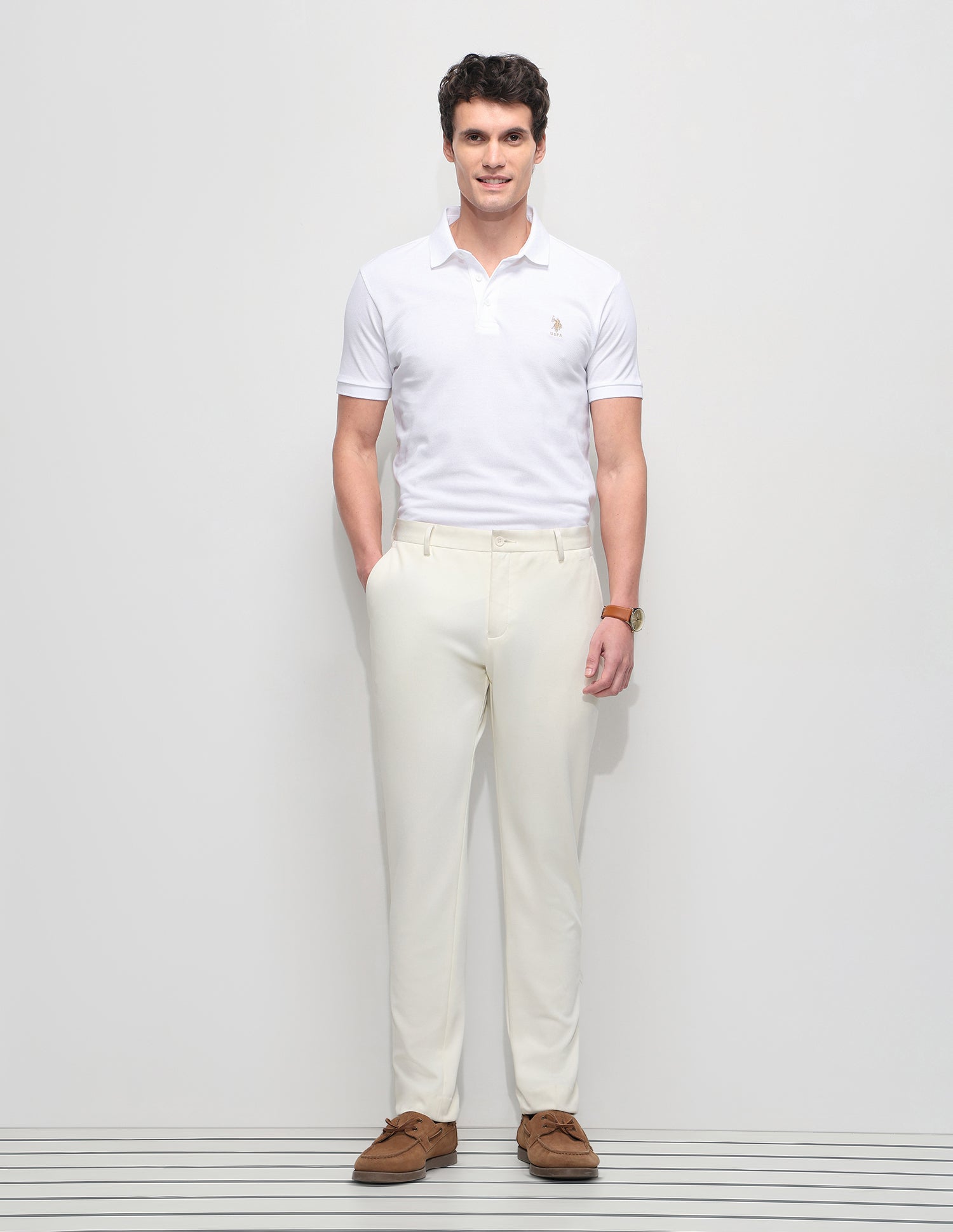 Solid Slim Fit Polo Shirt Off White - U.S. Polo Assn. India | Large