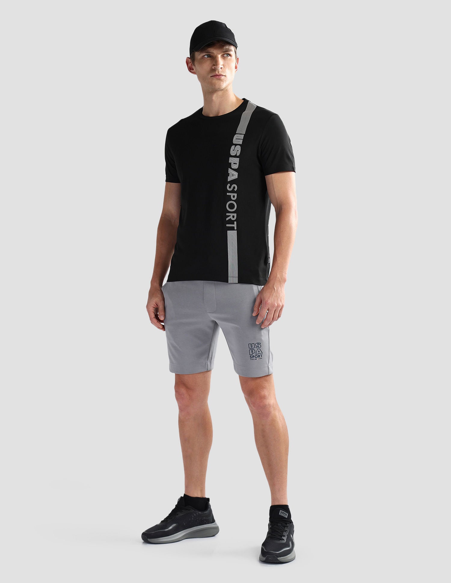 Brand Stripe Honeycomb T-Shirt Black - U.S. Polo Assn. India | Large