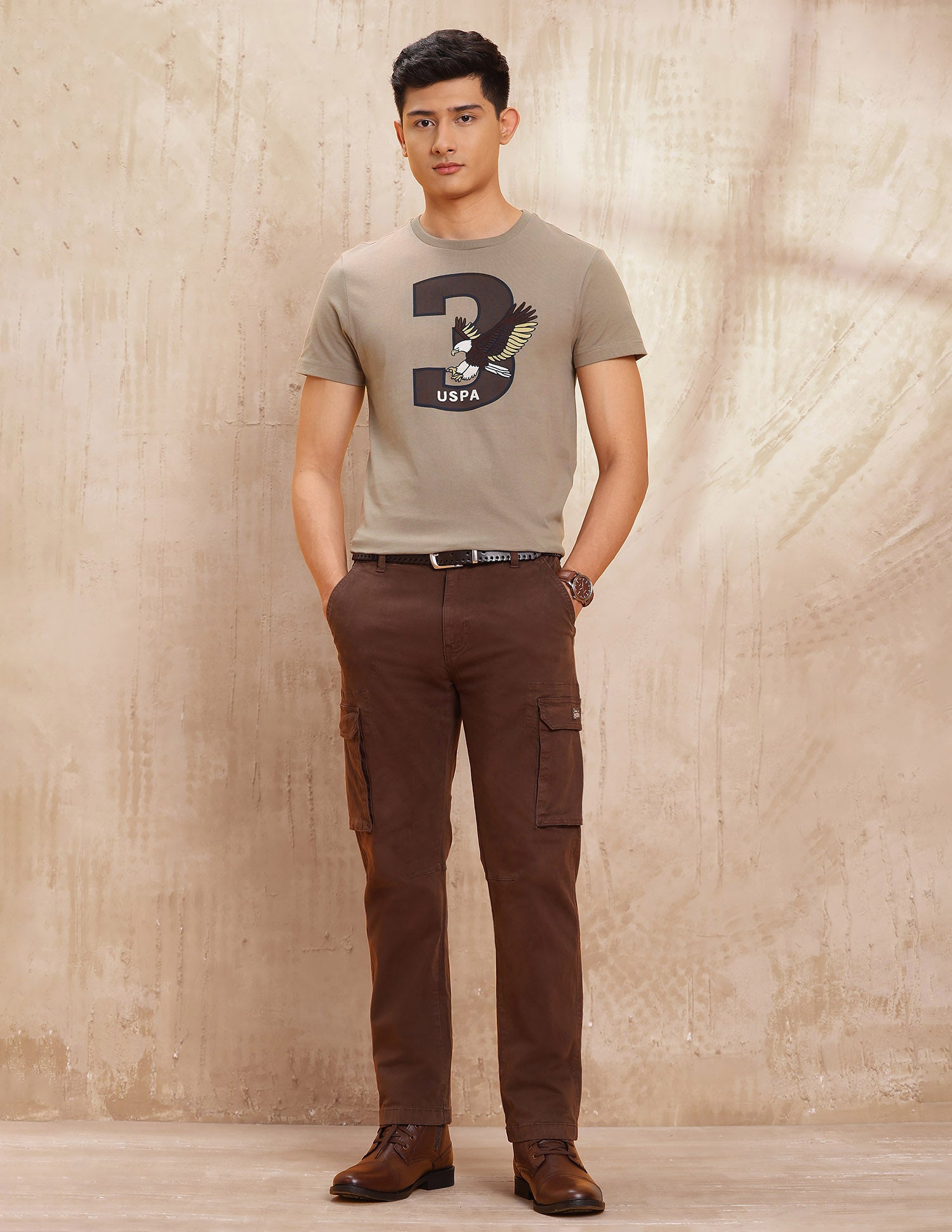 Graphic Printed Regular Fit T Shirt Beige - U.S. POLO ASSN. | Large