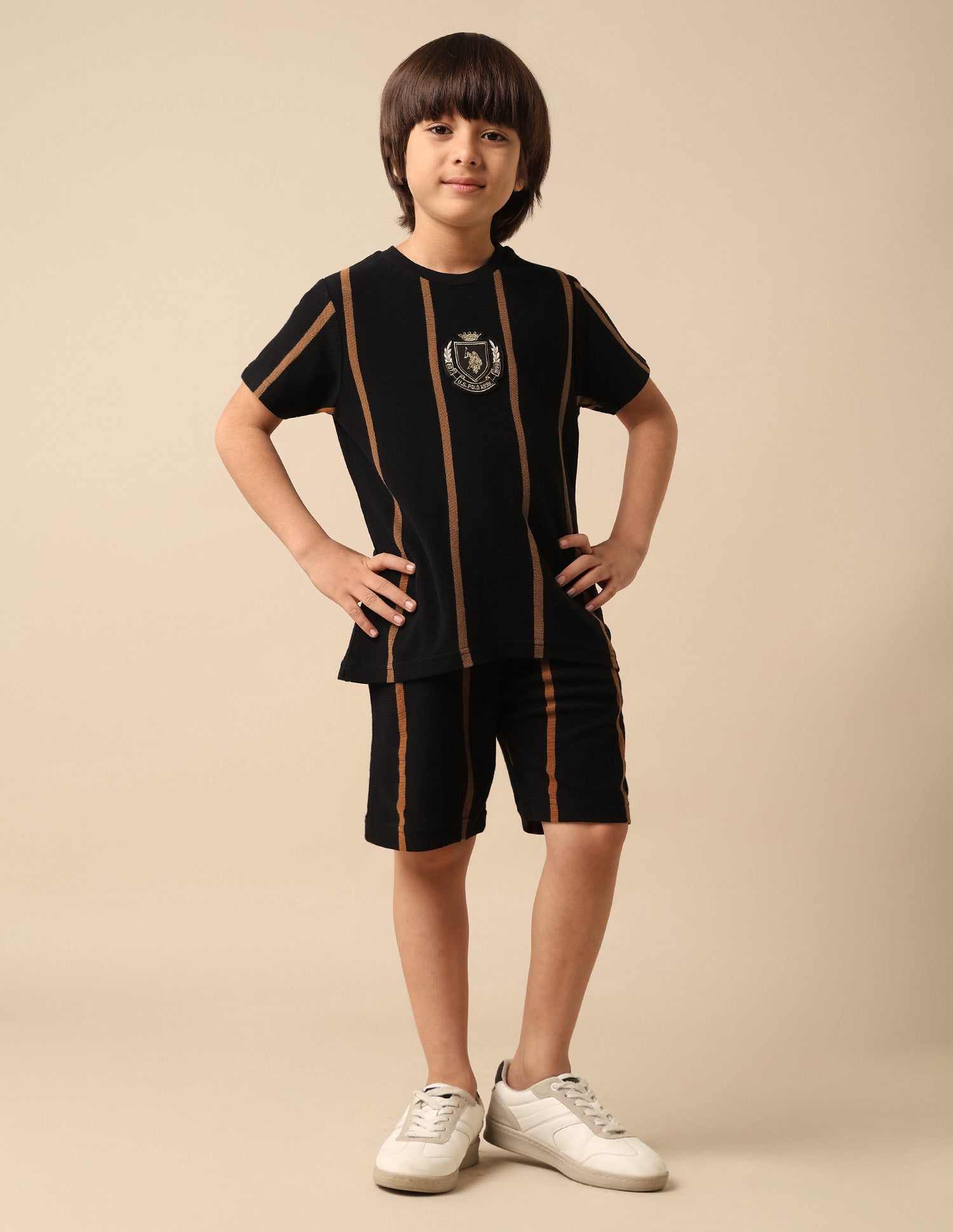 Boys Vertical Striped Pure Cotton T Shirt Black - U.S. POLO ASSN. | Large