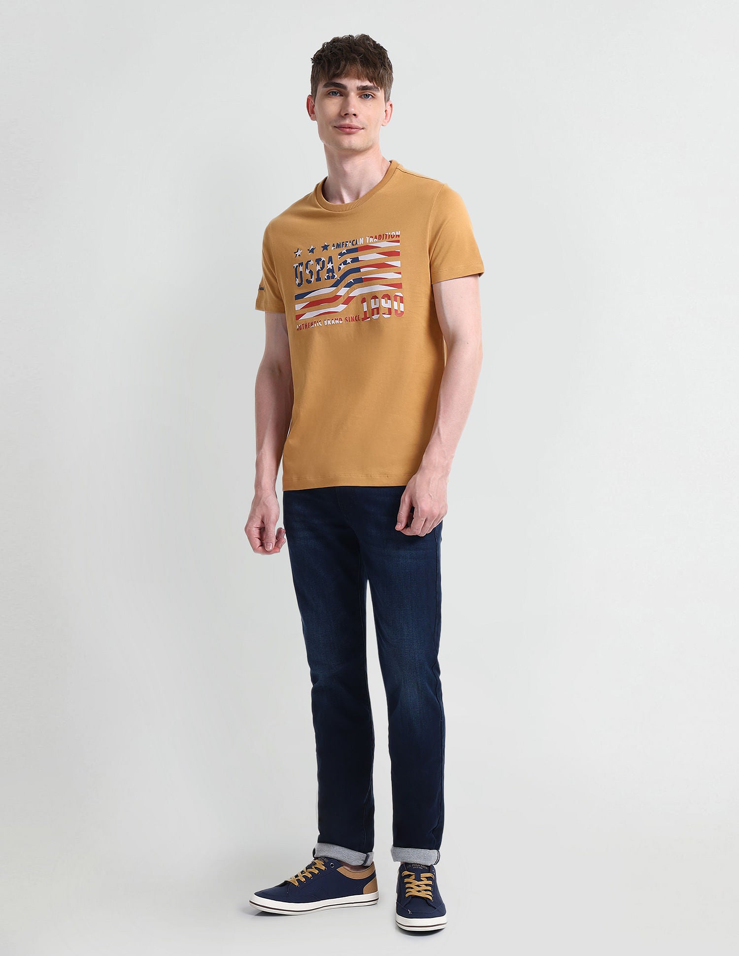 Muscle Fit Logo Cotton T-Shirt Yellow - U.S. Polo Assn. India | Large