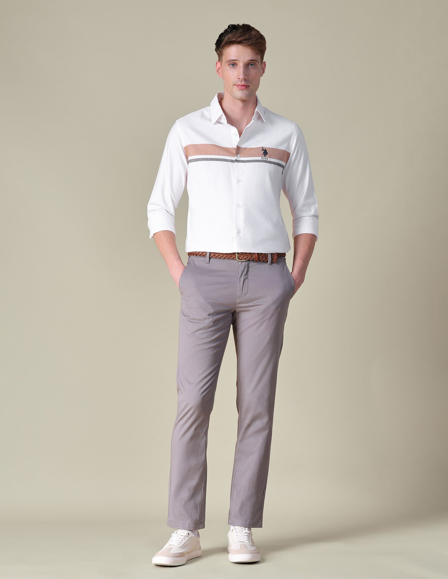 Oxford Horizontal Striped Shirt White - U.S. POLO ASSN. | Large