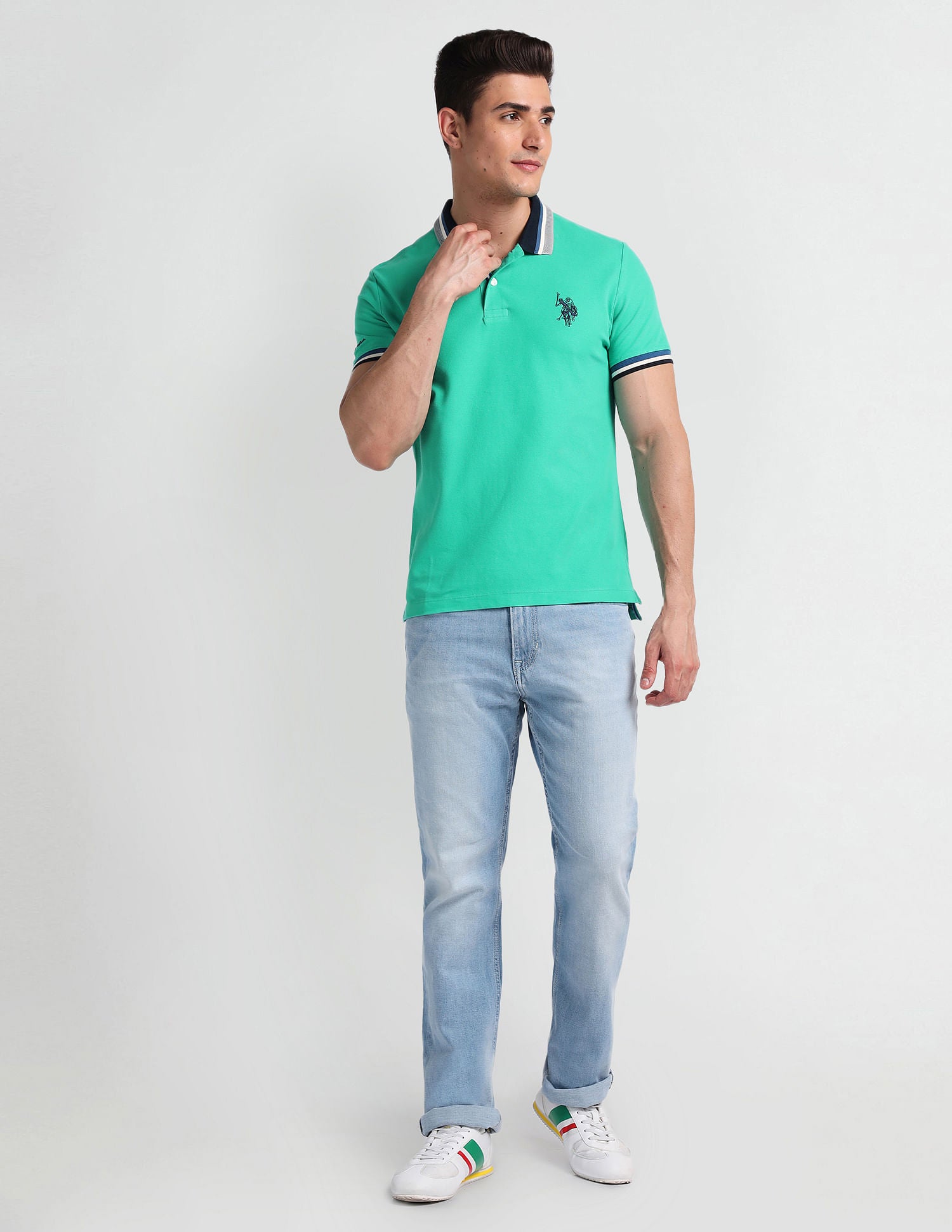 Muscle Fit Solid Polo Shirt Green - U.S. Polo Assn. India | Large
