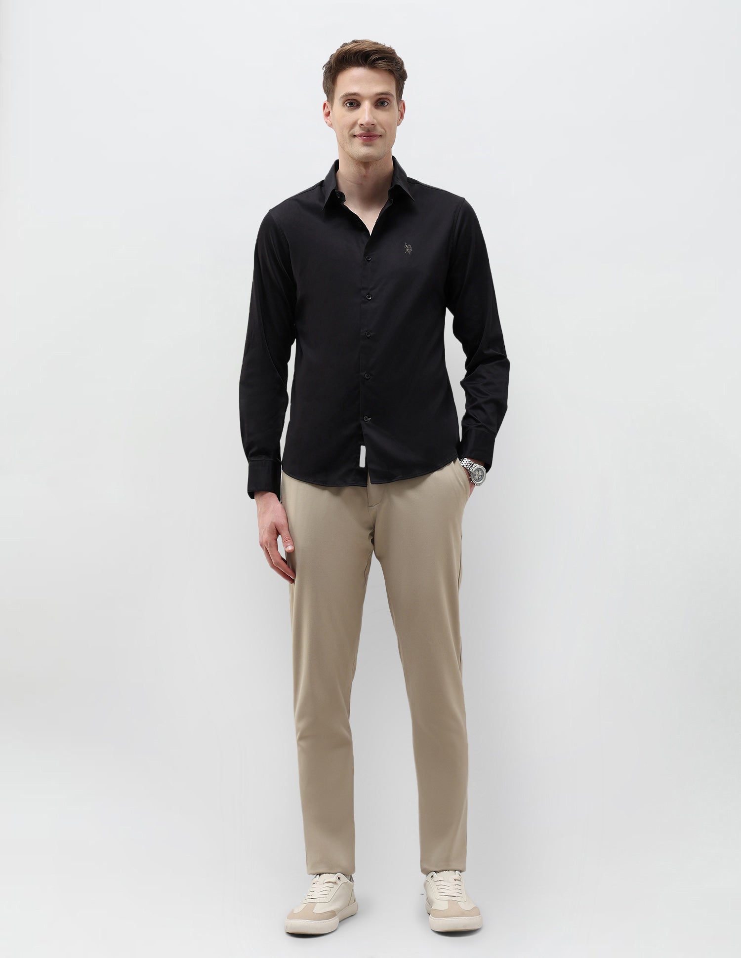 Tailored Fit Solid Shirt Black - U.S. Polo Assn. India | Large