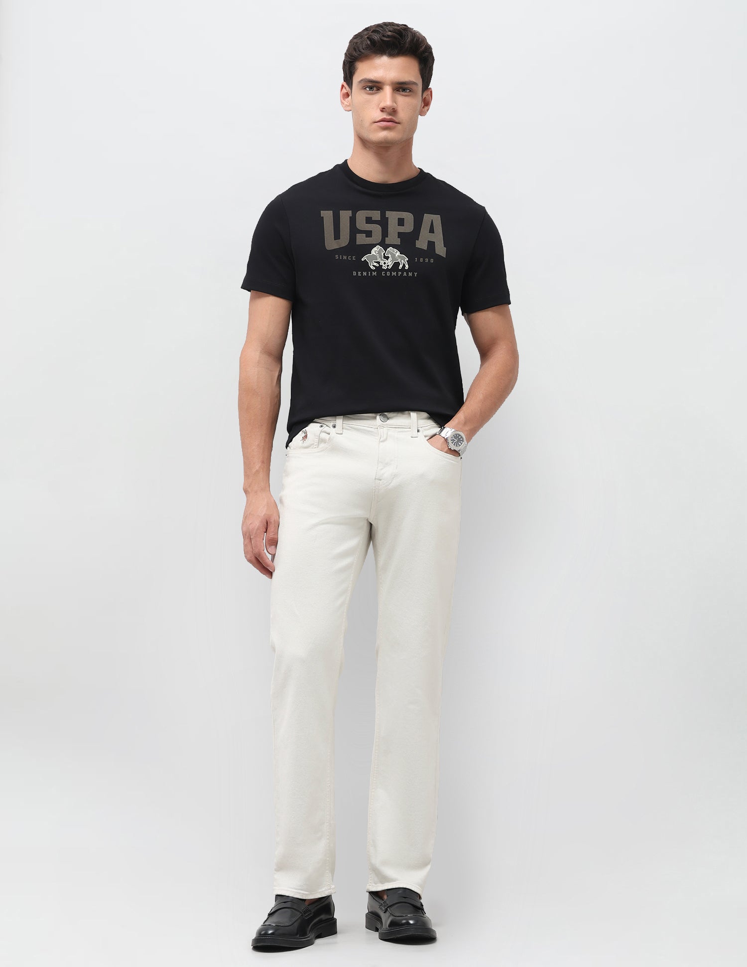 Brand Printed Slim Fit T-Shirt Black - U.S. Polo Assn. India | Large