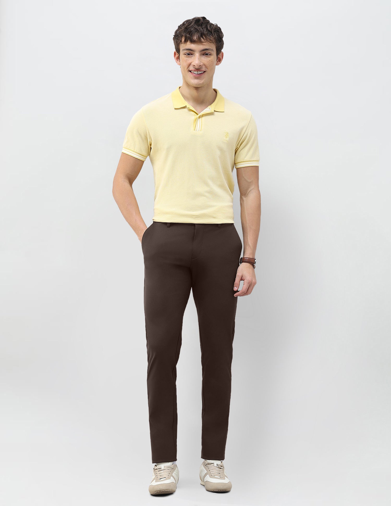 Austin Slim Fit Solid Trousers Choco - U.S. Polo Assn. India | Large