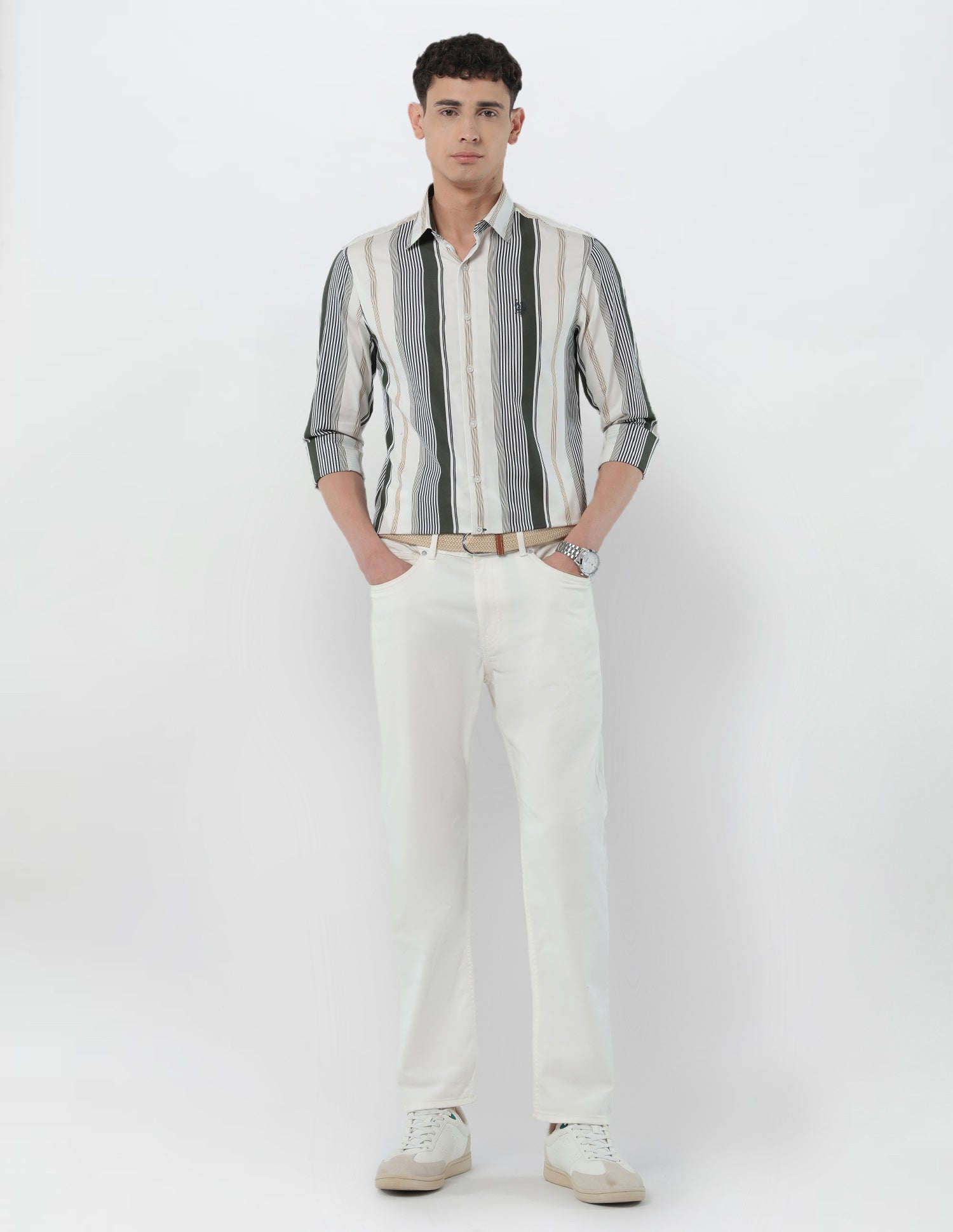 Vertical Striped Tailored Fit Shirt Olive - U.S. POLO ASSN. | Large