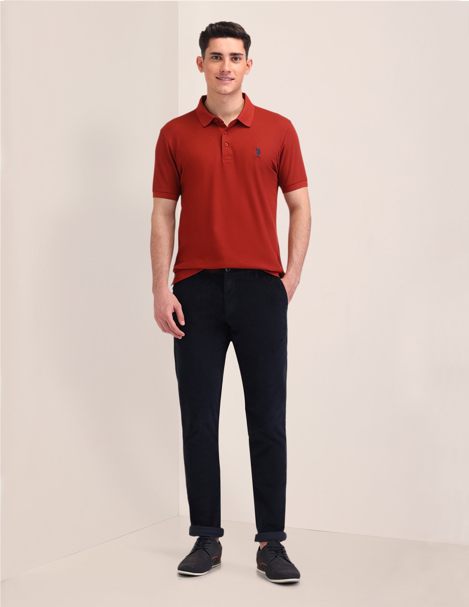 Denver Slim Fit Mid Rise Trousers Navy - U.S. Polo Assn. India | Large