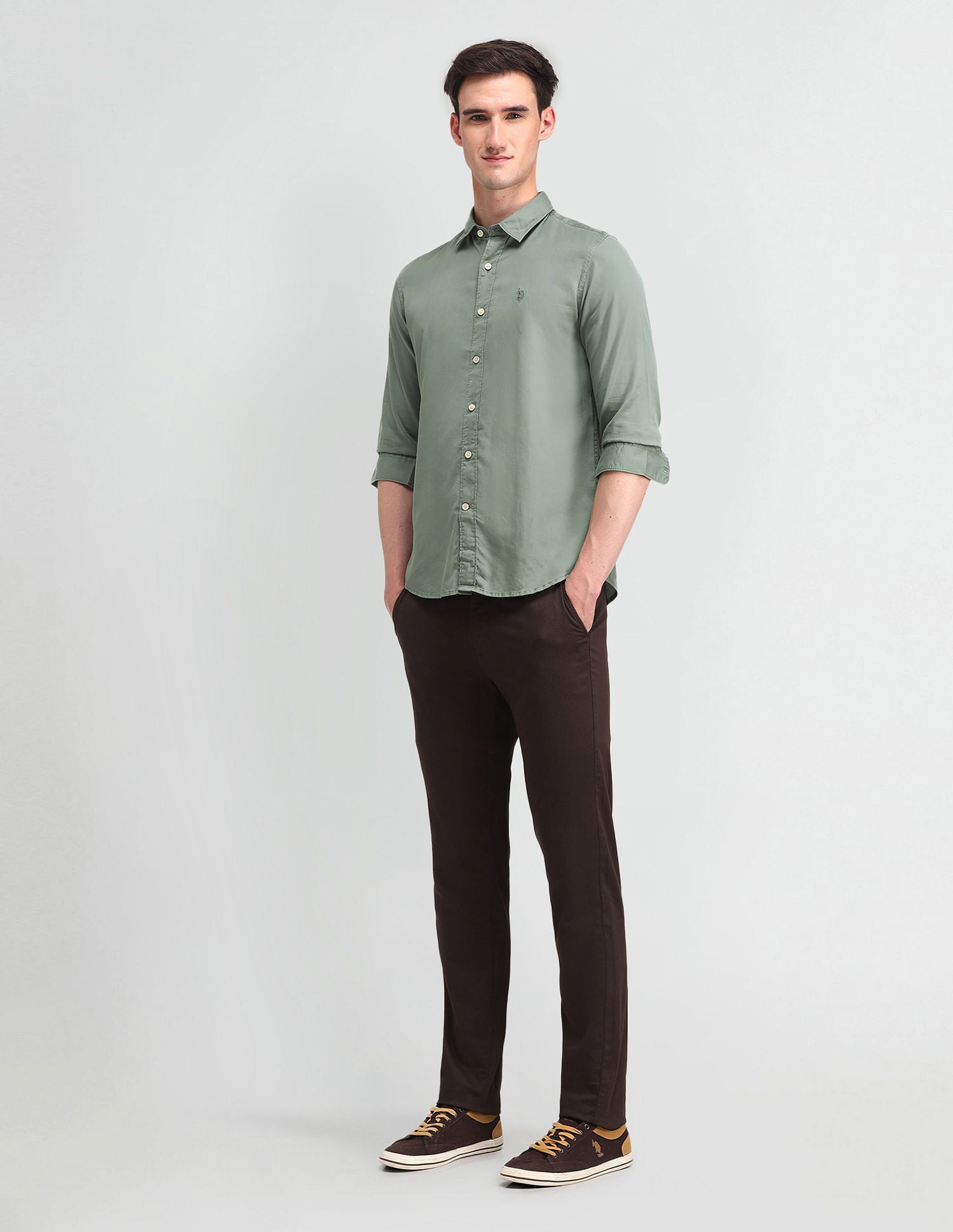 Slim Fit Twill Shirt Green - U.S. Polo Assn. India | Large